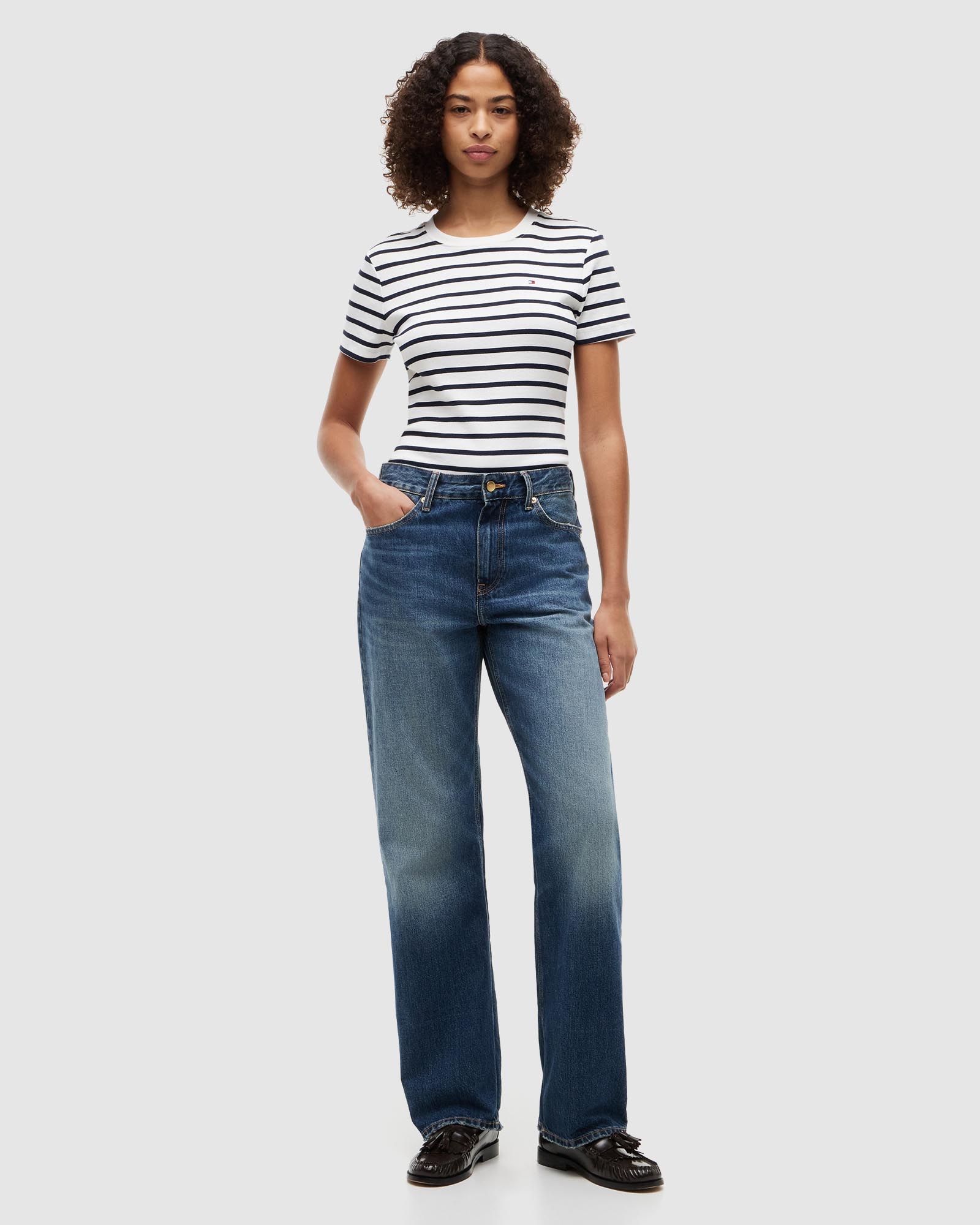 Flag Embroidery Ribbed Slim T-Shirt