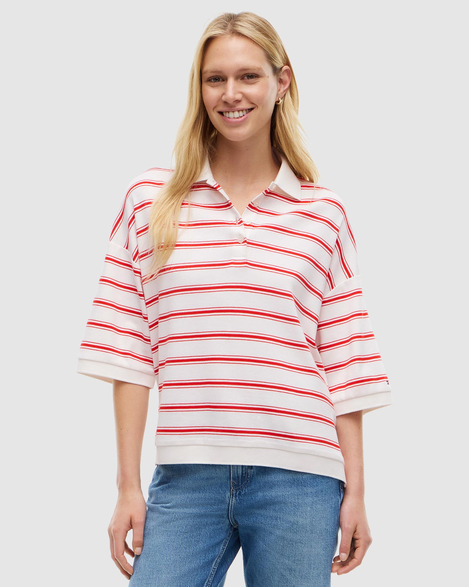 Oversized Fit Stripe Polo Shirt