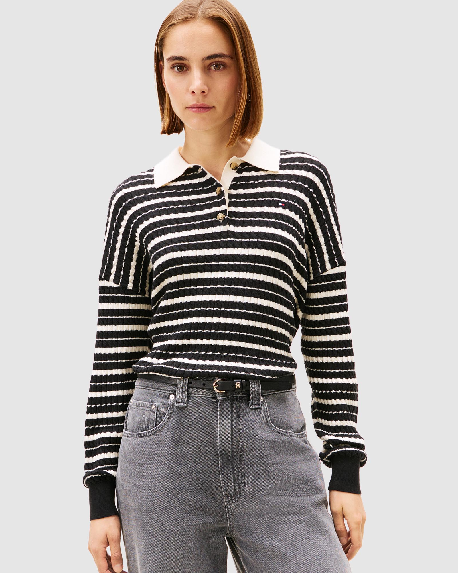 Cable Knit Polo Jumper