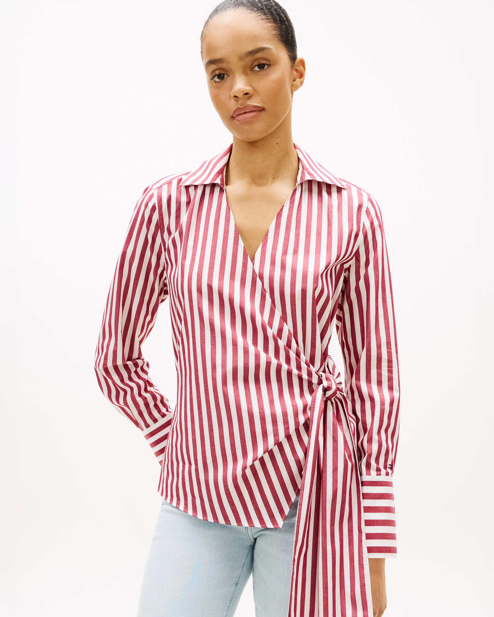 Slim Fit Wrap Knot Poplin Shirt
