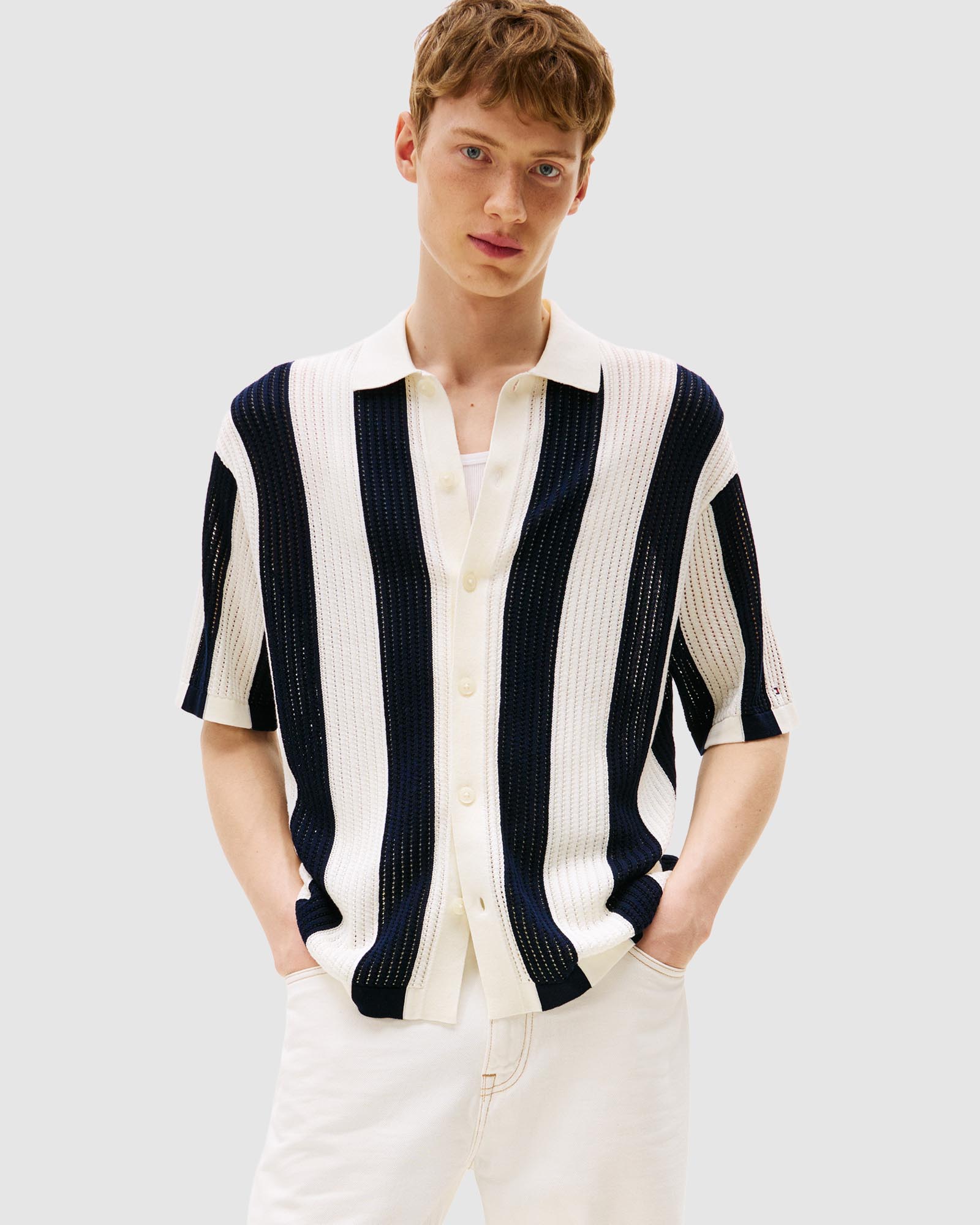 Open Knit Polo Button Through