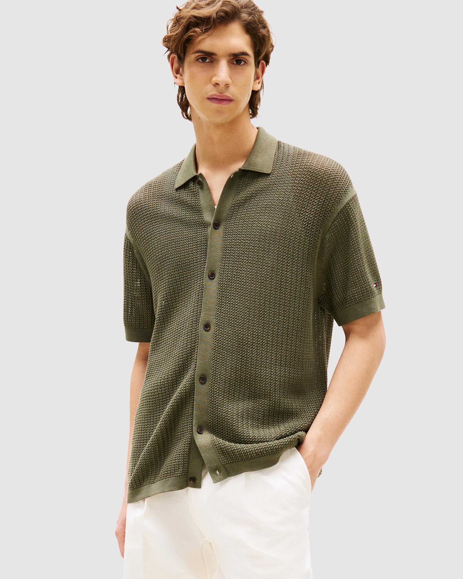 Relaxed Fit Open Knit Short Sleeve Shirt