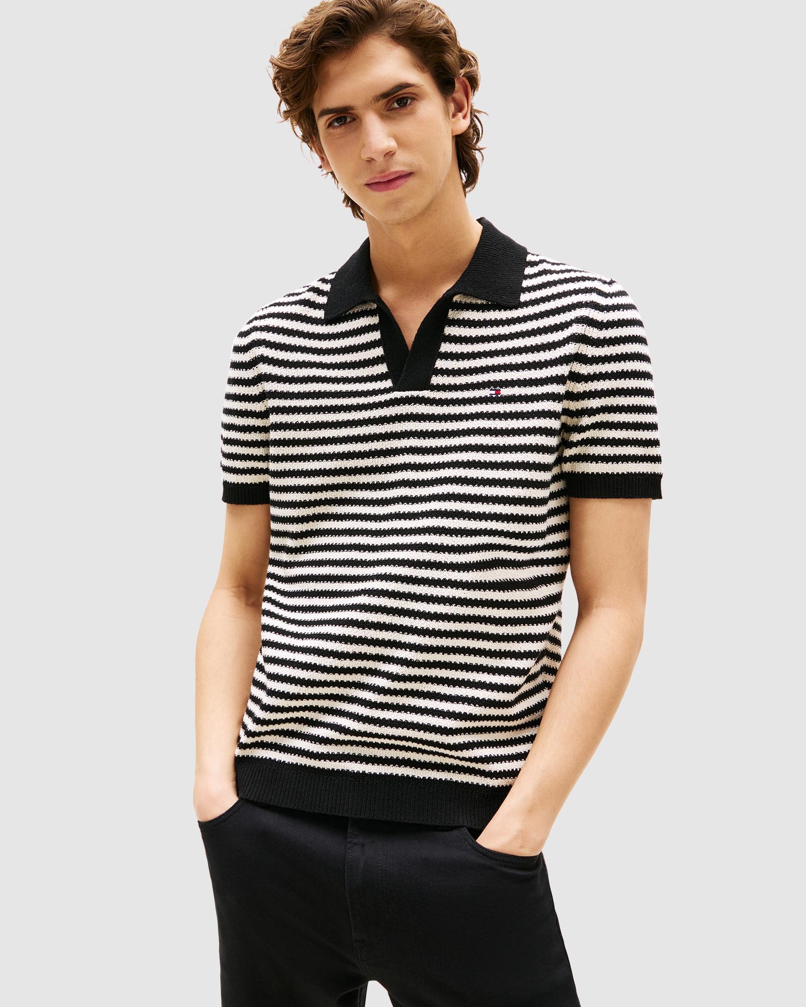 Stripe Textured Knit Polo Shirt