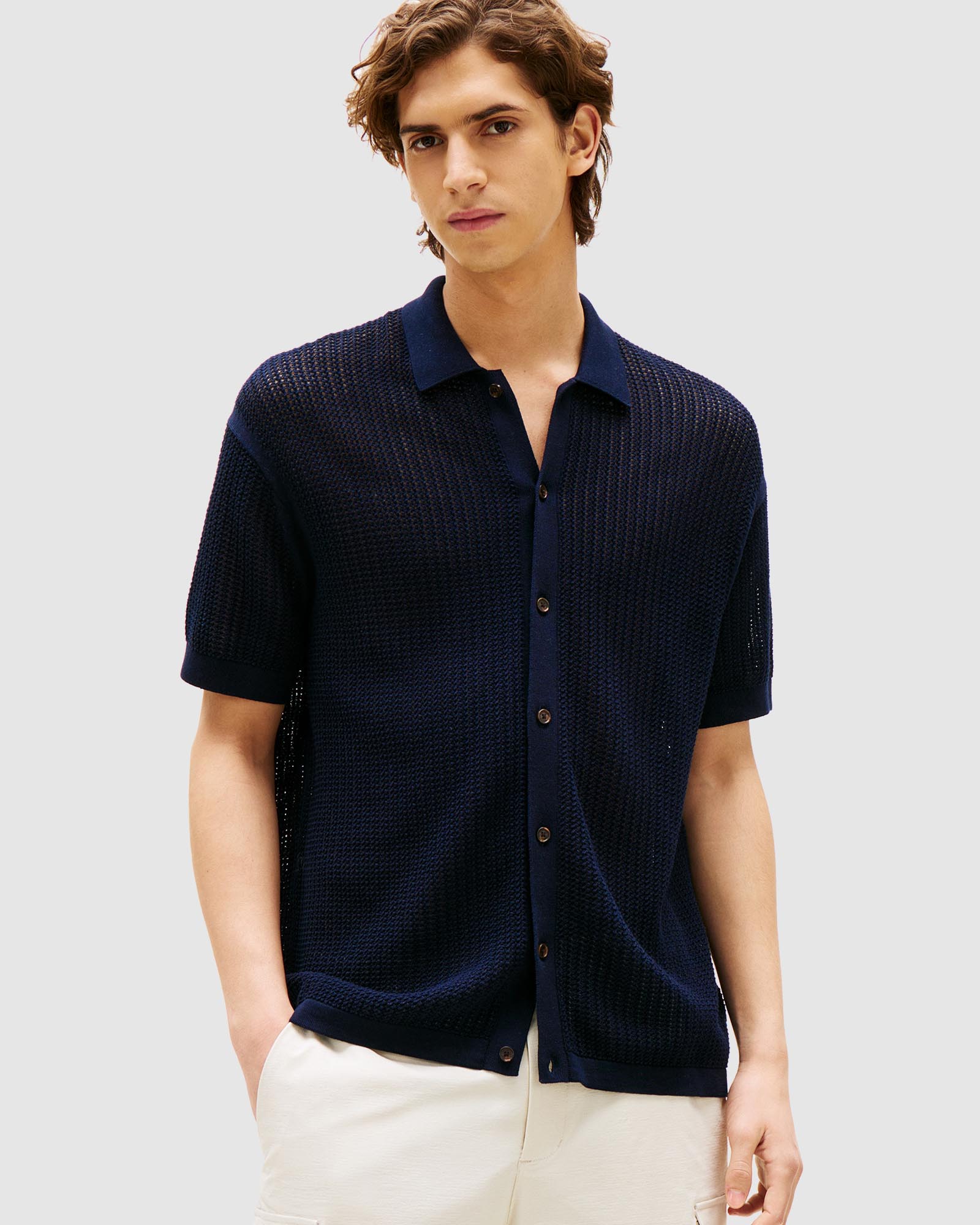Relaxed Fit Open Knit Short Sleeve Shirt