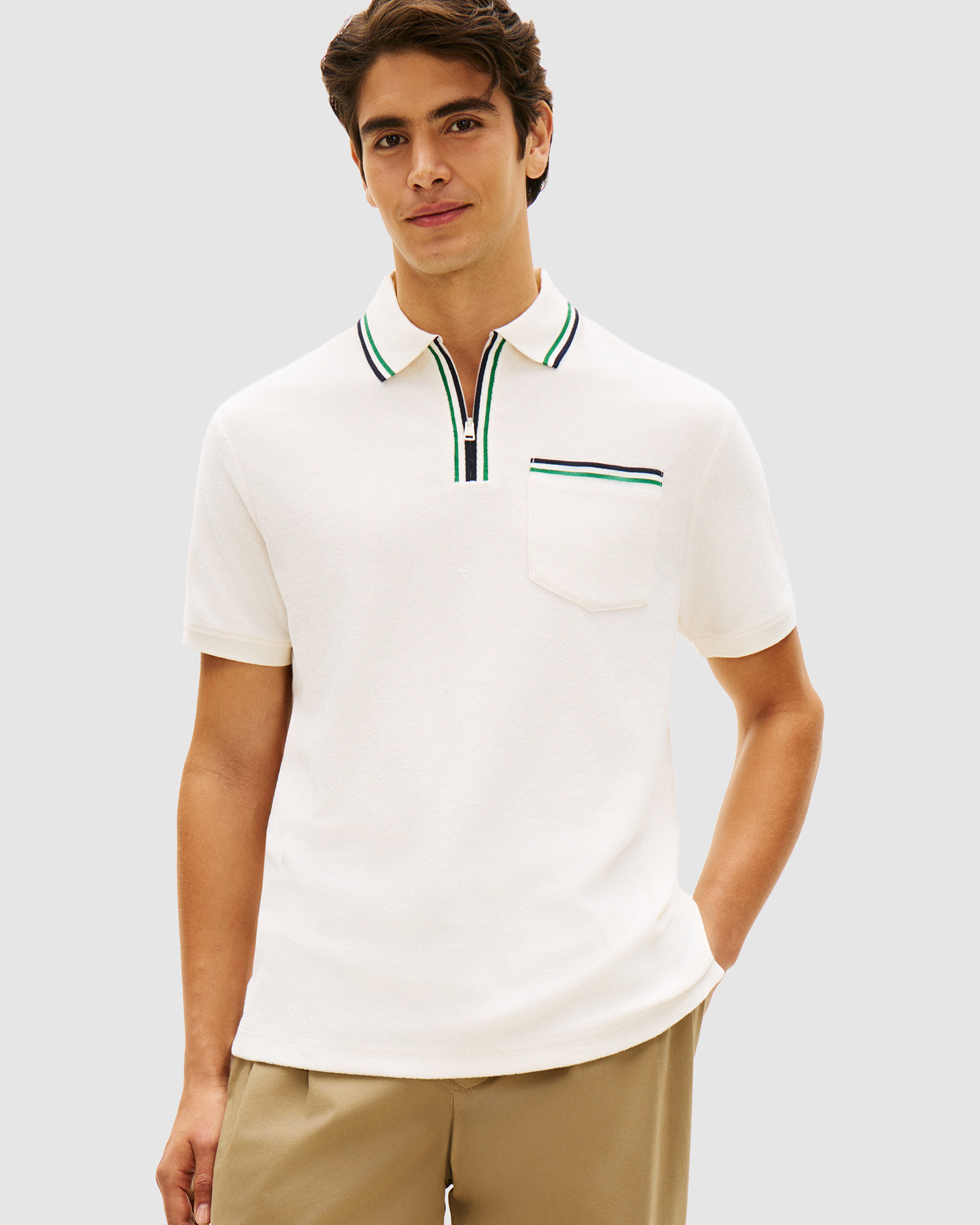 Classic Fit Tipped Towelling Zip Polo Shirt
