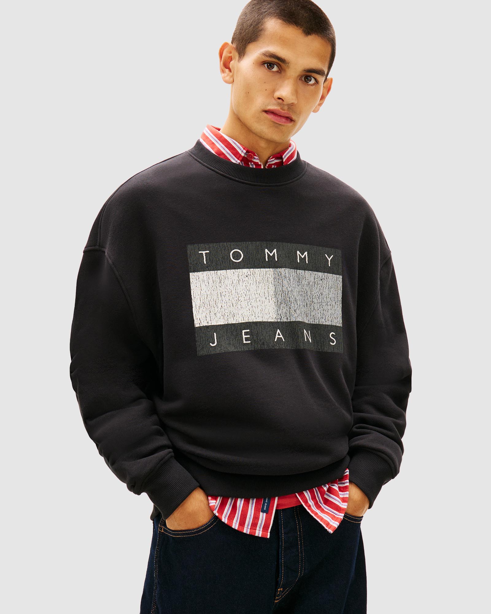 90S Distressed Flag Crew Sweatshirt