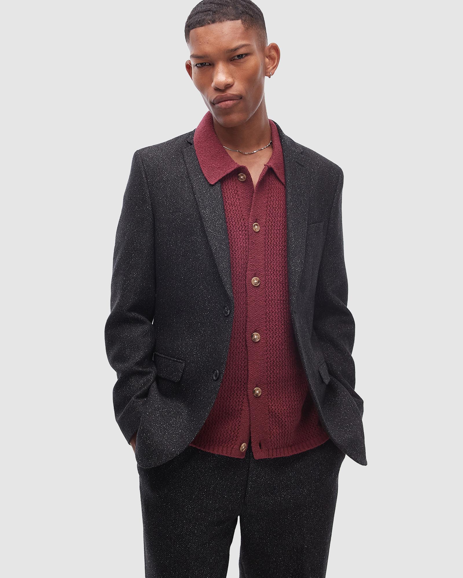 Slim Salt and Pepper Wool Mix Suit Jacket