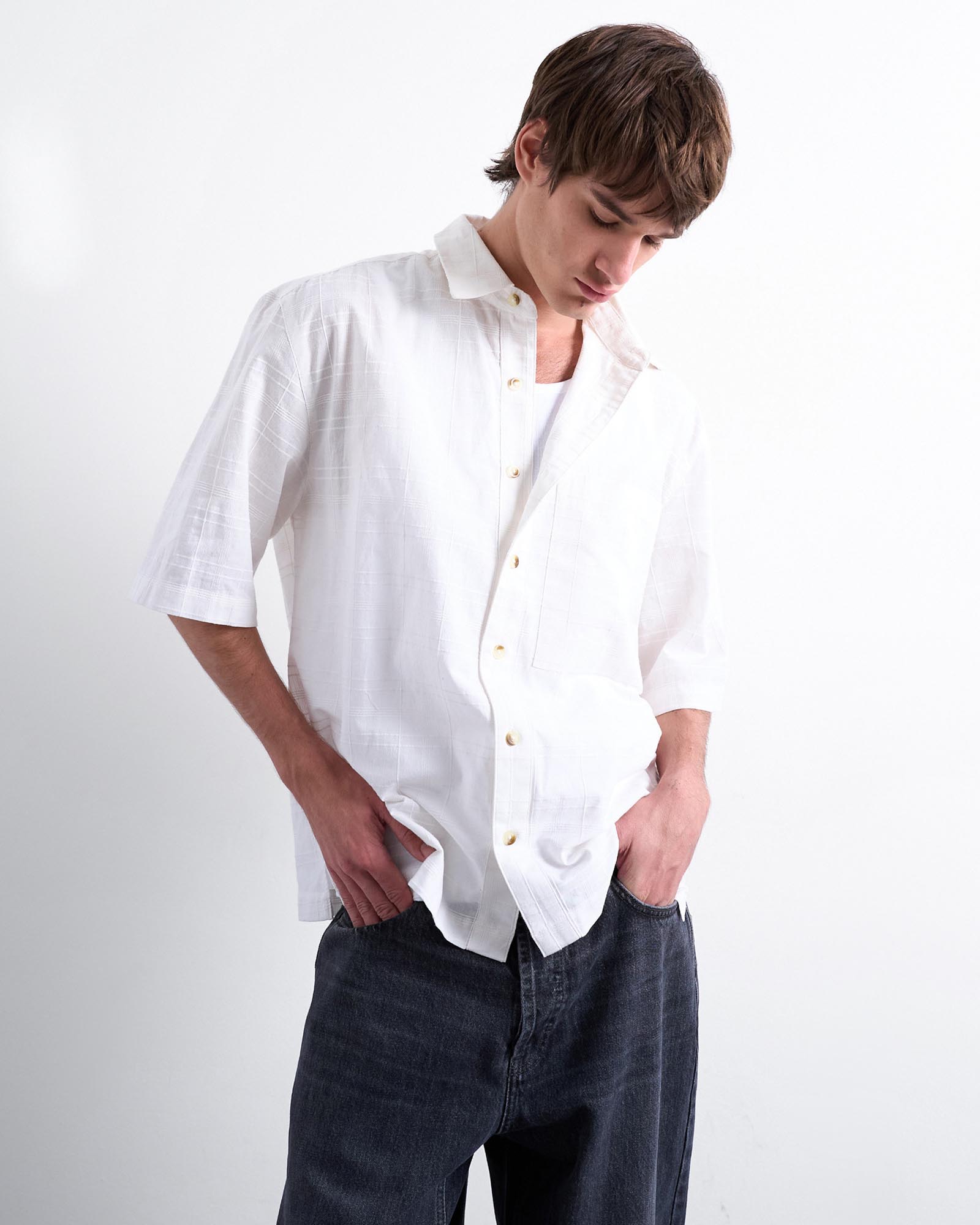 Short Sleeve Boxy Textured Shirt
