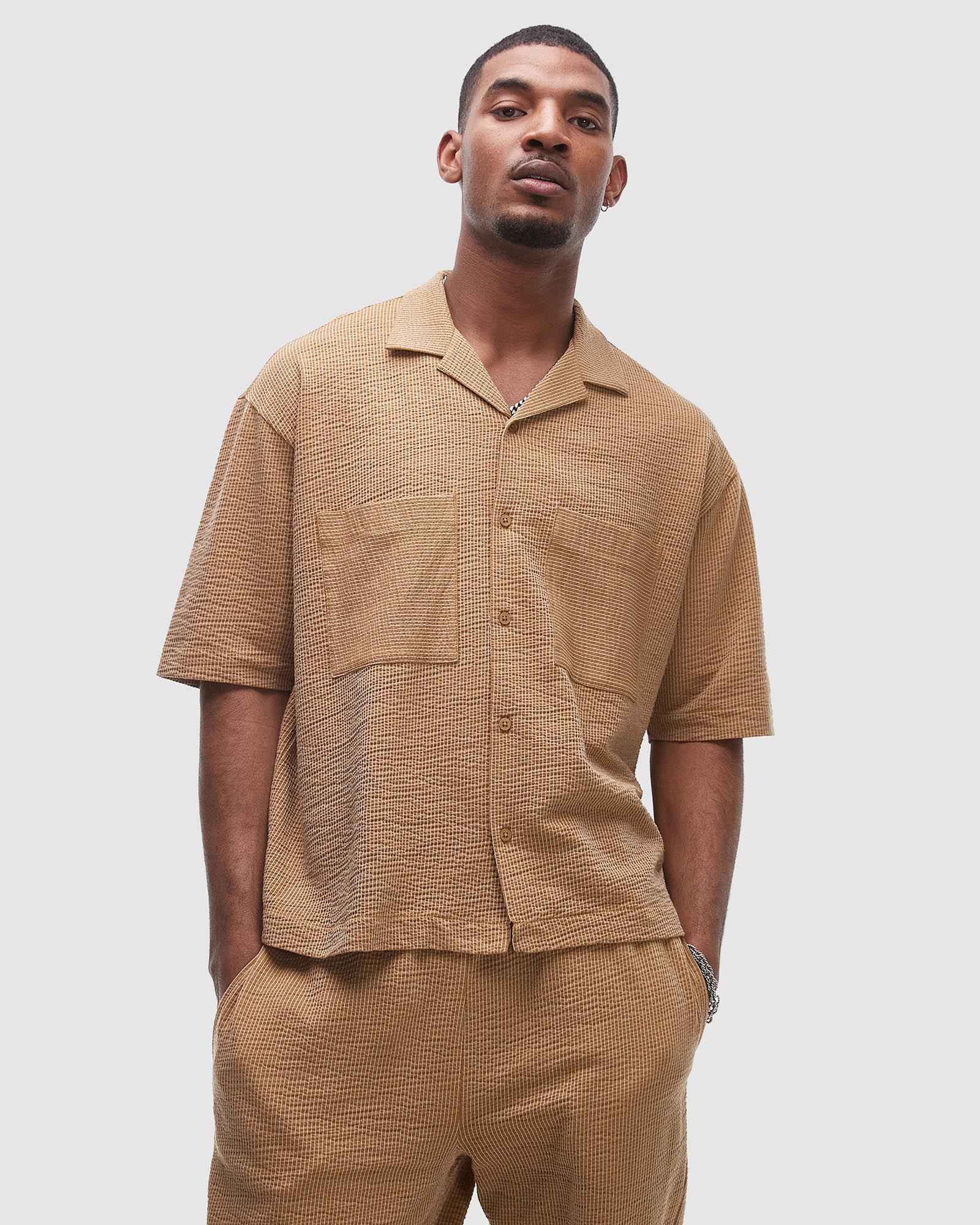 Boxy Fit Button Through Jersey Shirt With Stripe