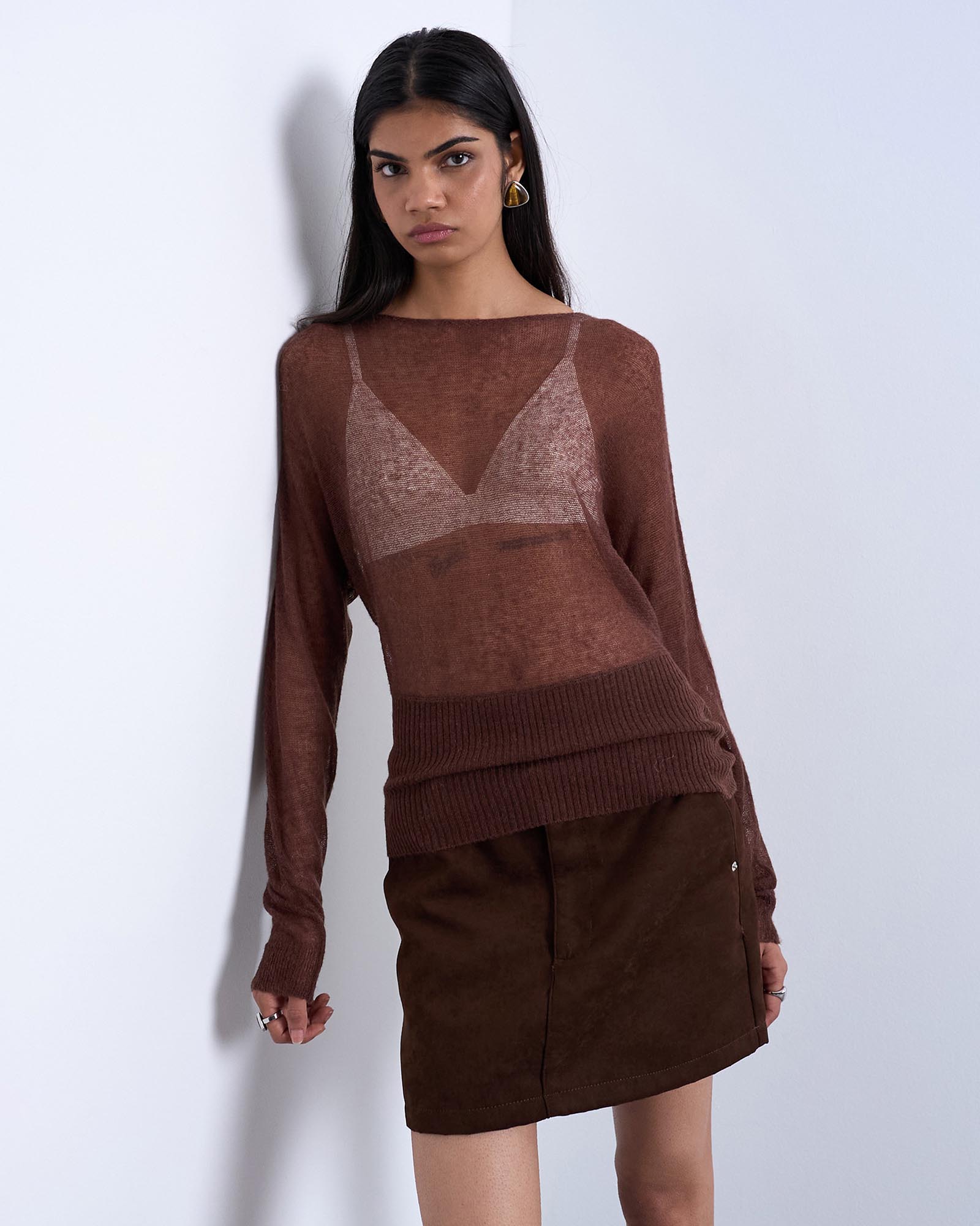 Knitted Sheer Cinch Waist Top