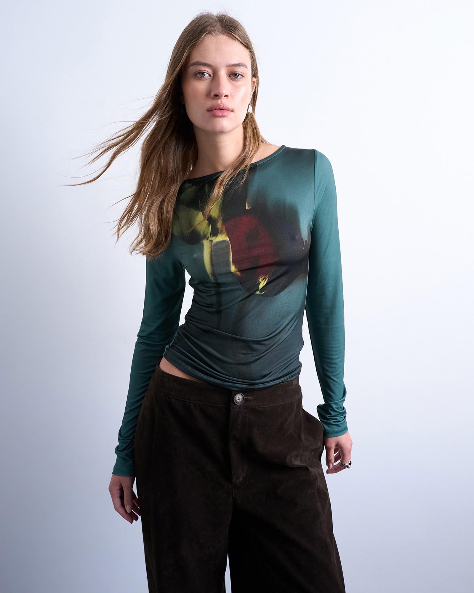 Microfibre High Neck Tulip Print Top