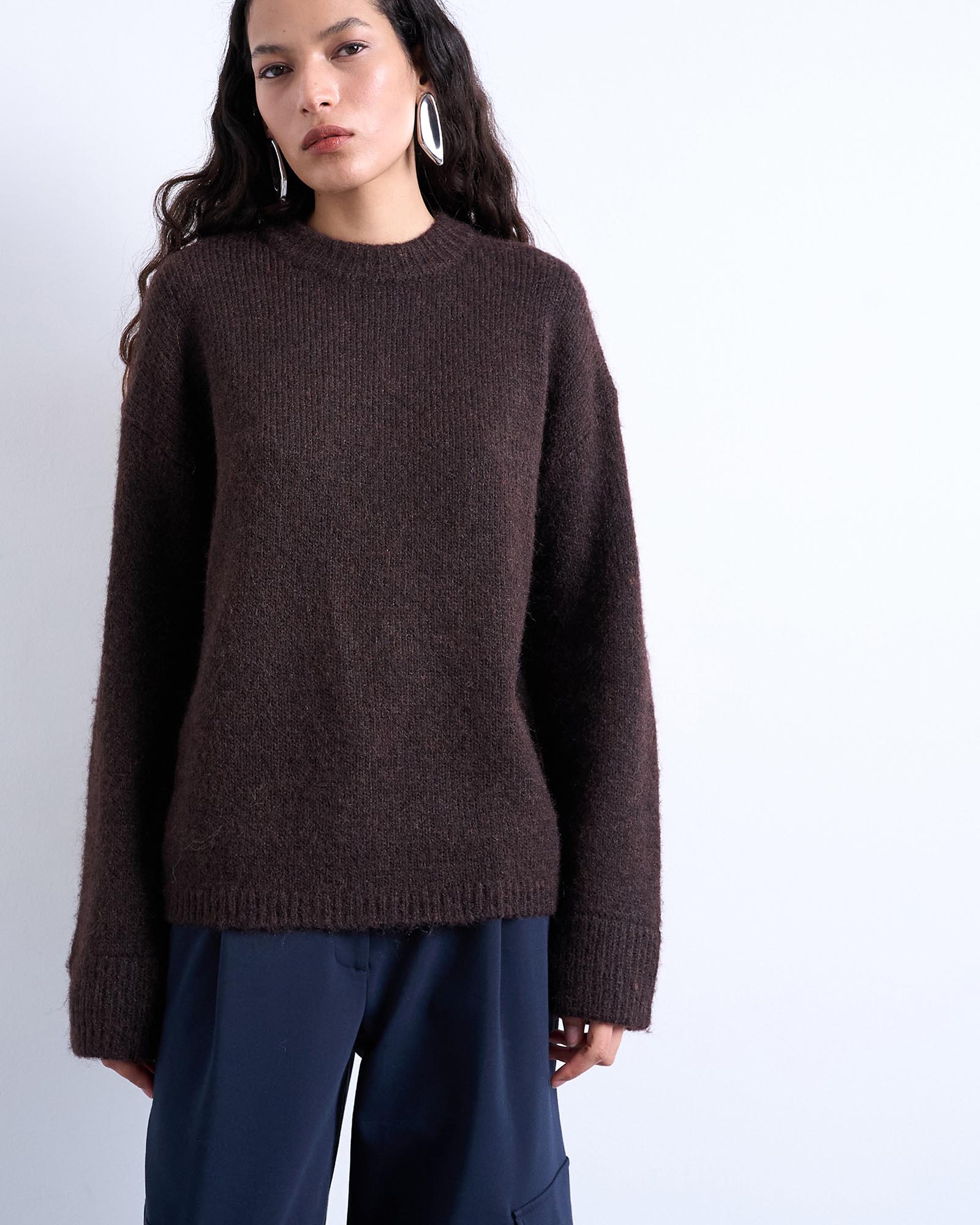 Knitted Boxy Fluffy Crew Neck Jumper