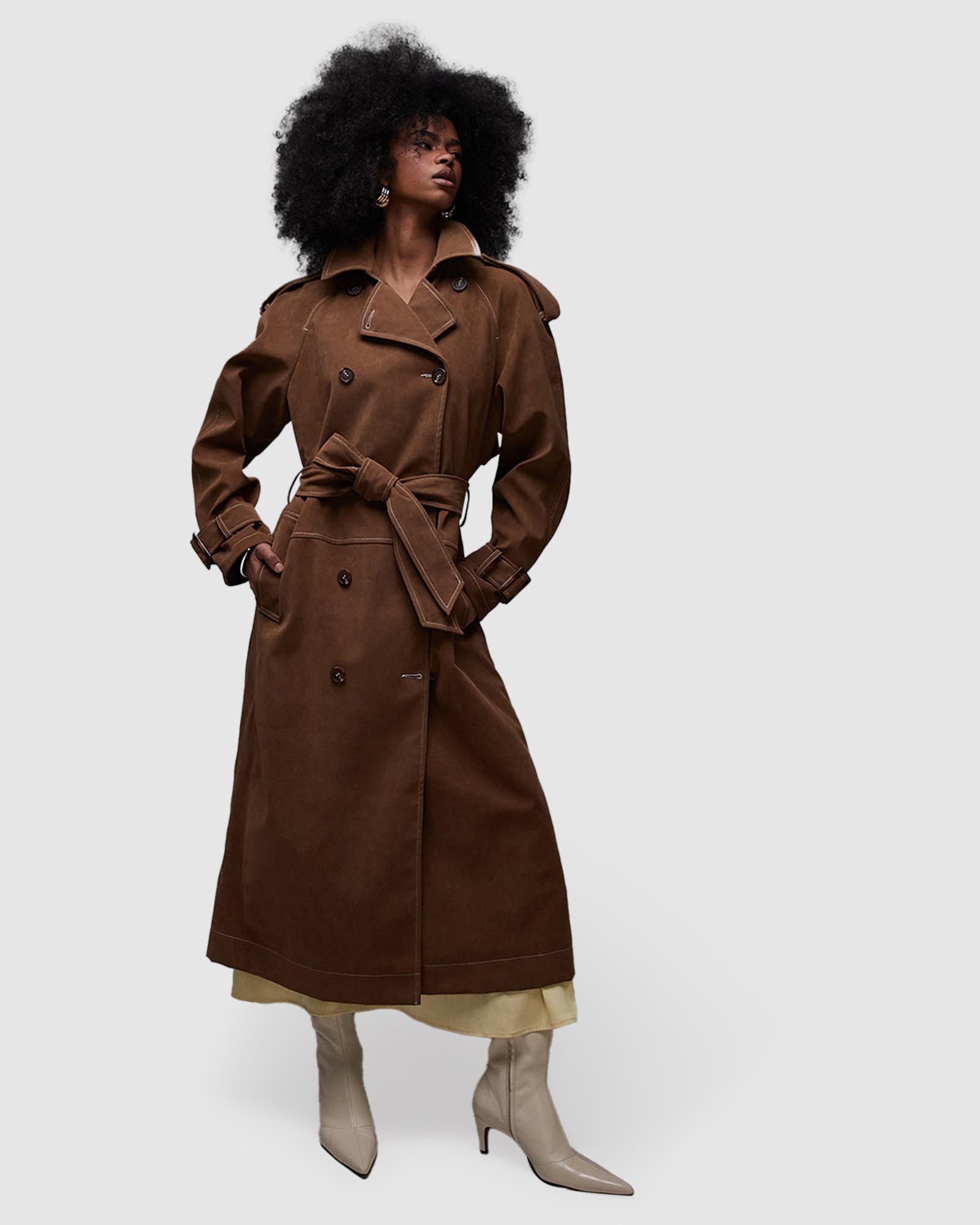 Longline Oversized Faux Suede Trench Coat