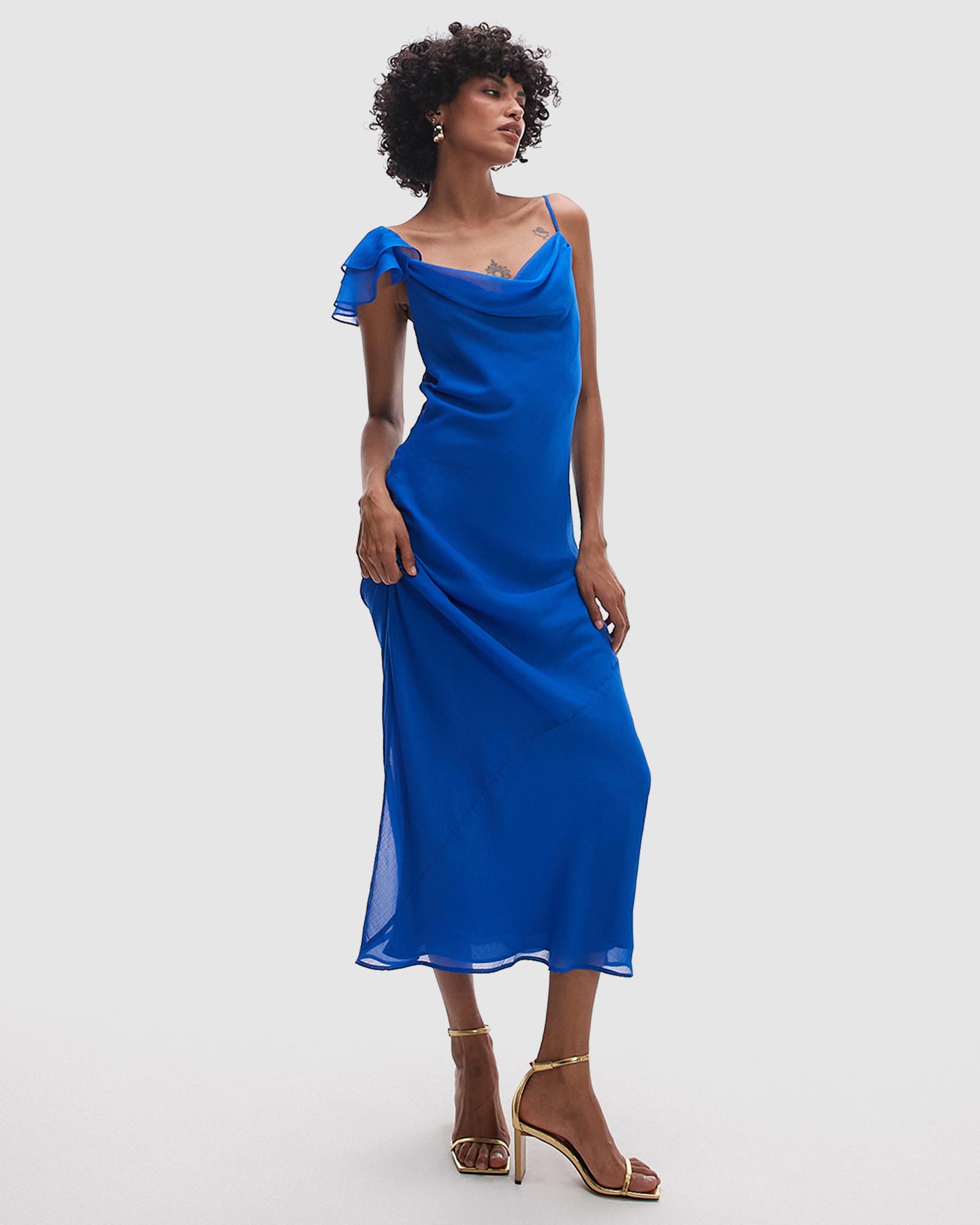 Flutter Sleeve Midi Occasion Dress