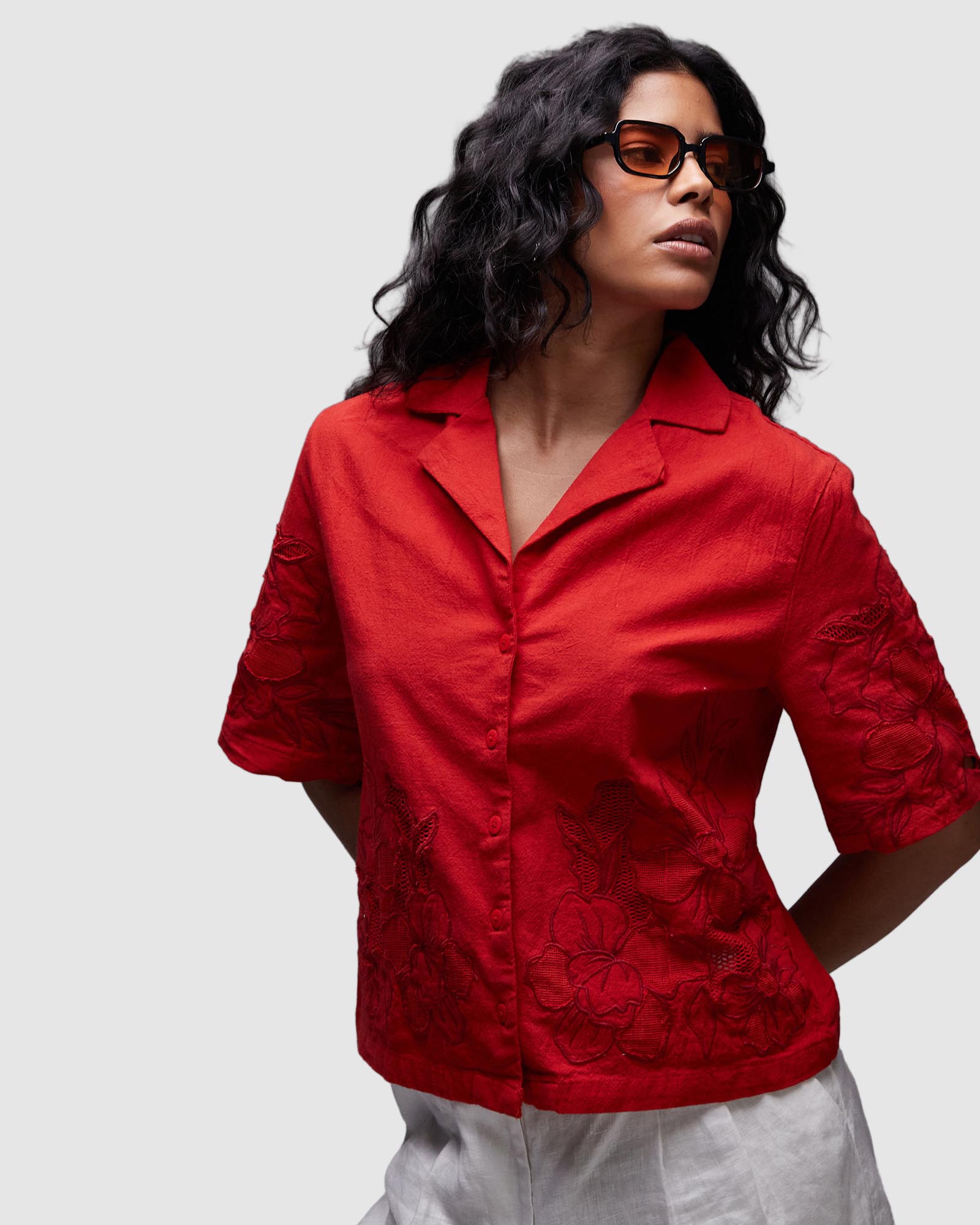 Co-Ord Cutwork Crop Shirt