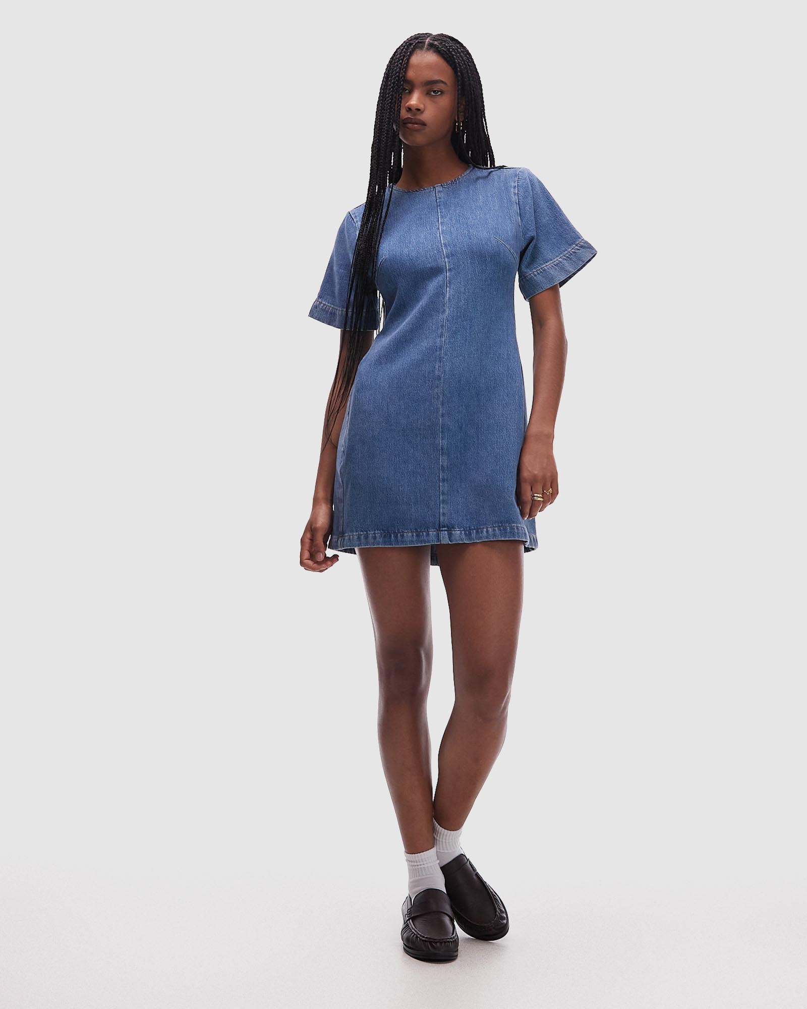 Denim Short Sleeved Structured Mini Dress