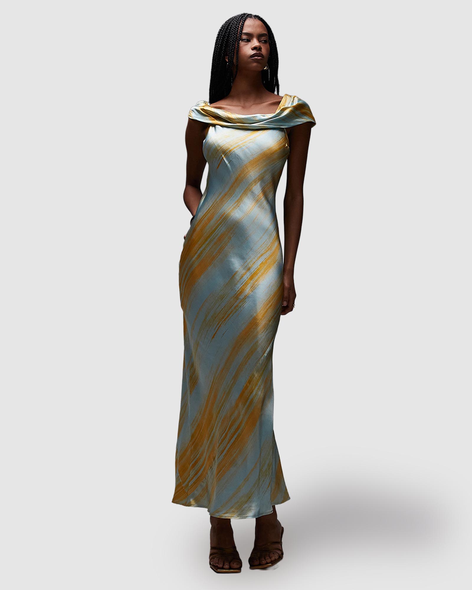 Drape Shoulder Maxi Occasion Dress