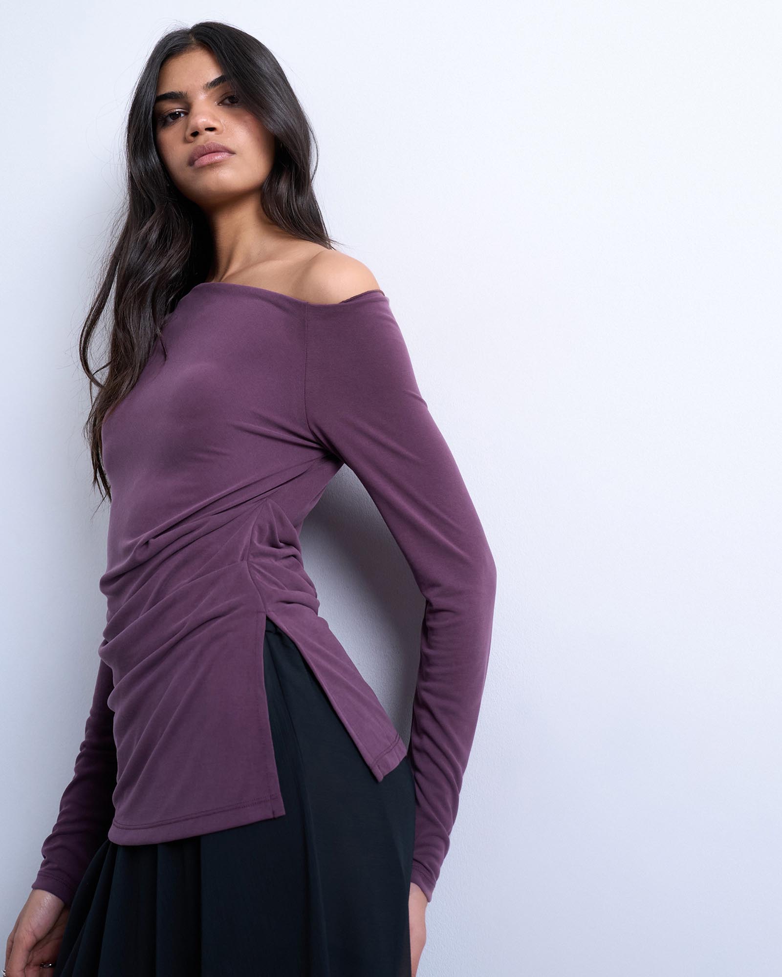 Cupro Ruched LS Top
