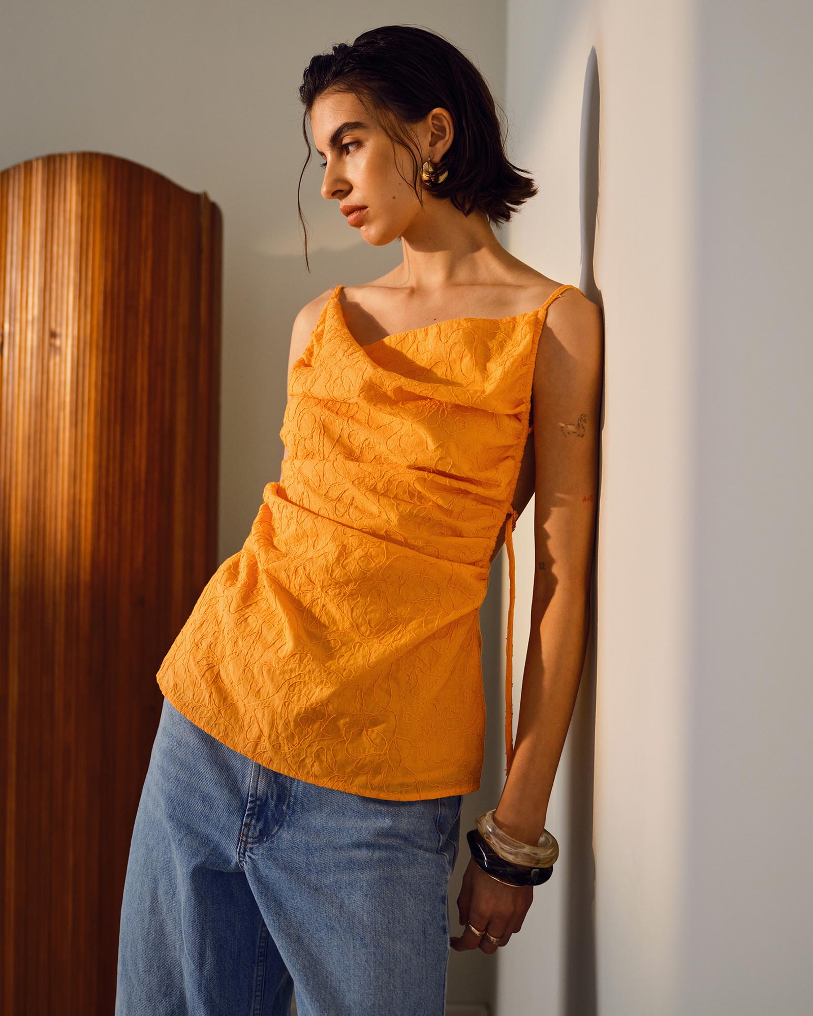 Embroided Cami With Ruched Sides