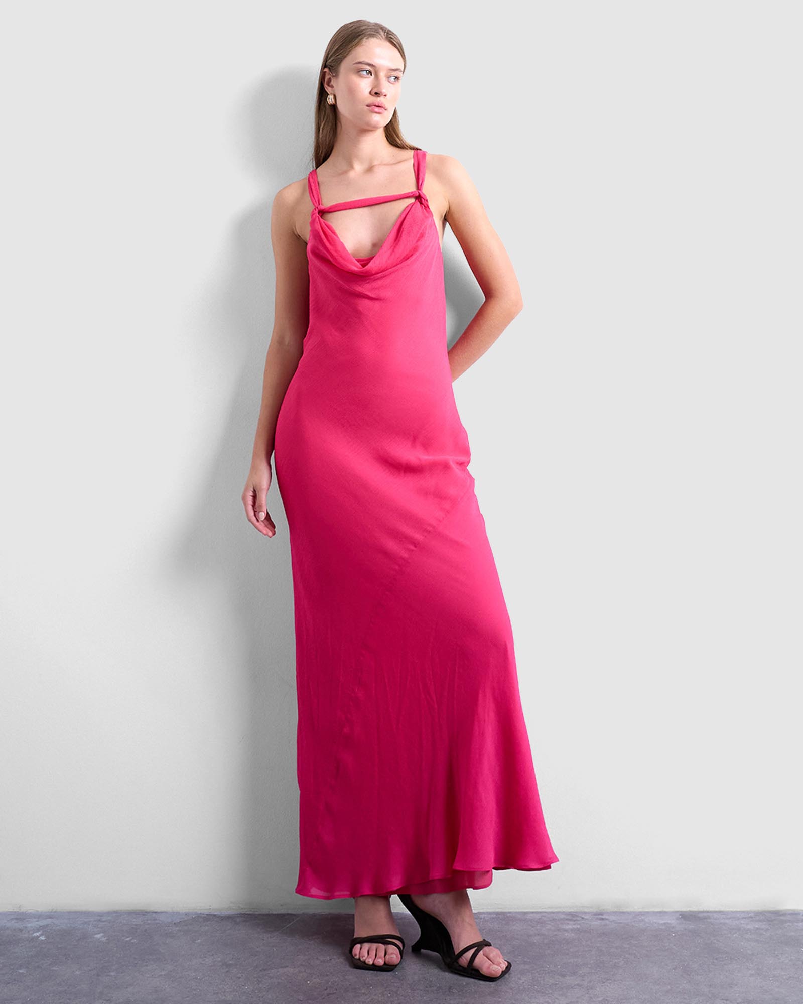 Knot Neck Deep Cowl Occasion Dress
