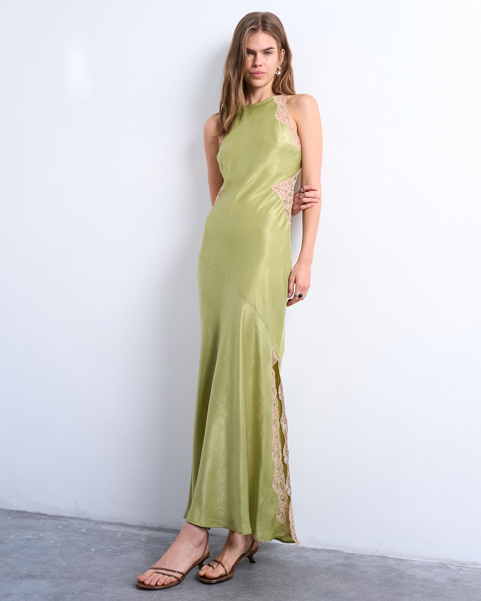 Lace Insert Racer Midi Dress