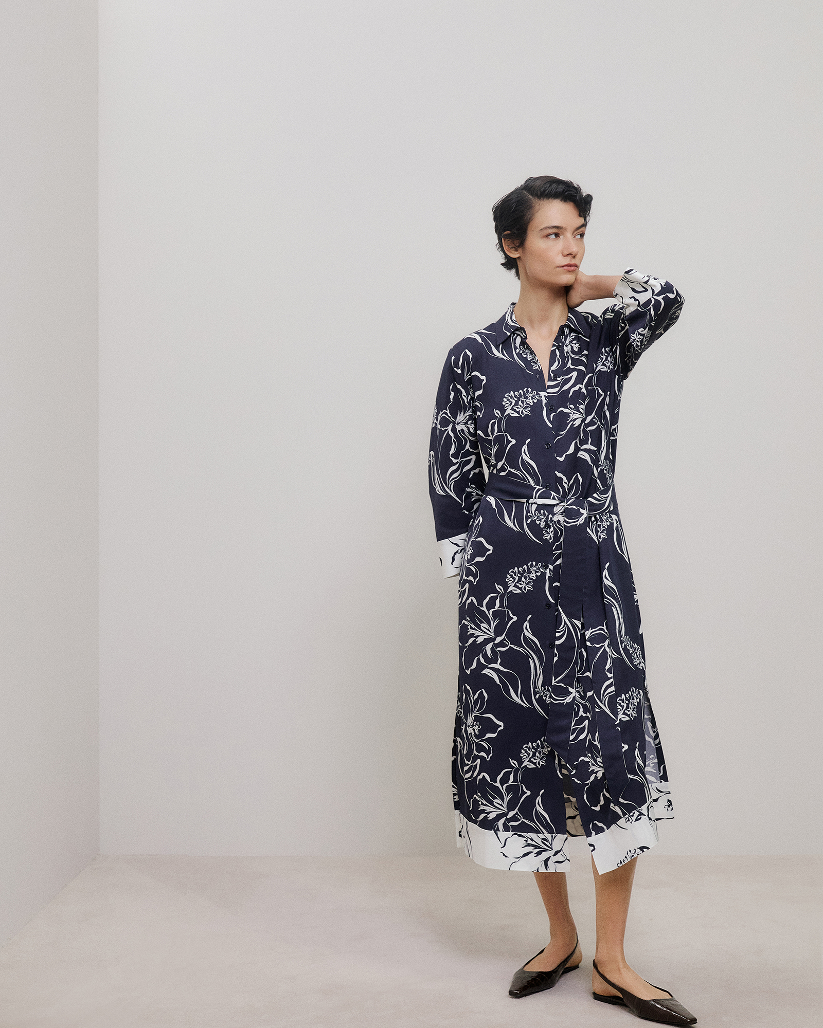 Iluna Spliced Shirt Dress in Night Sky