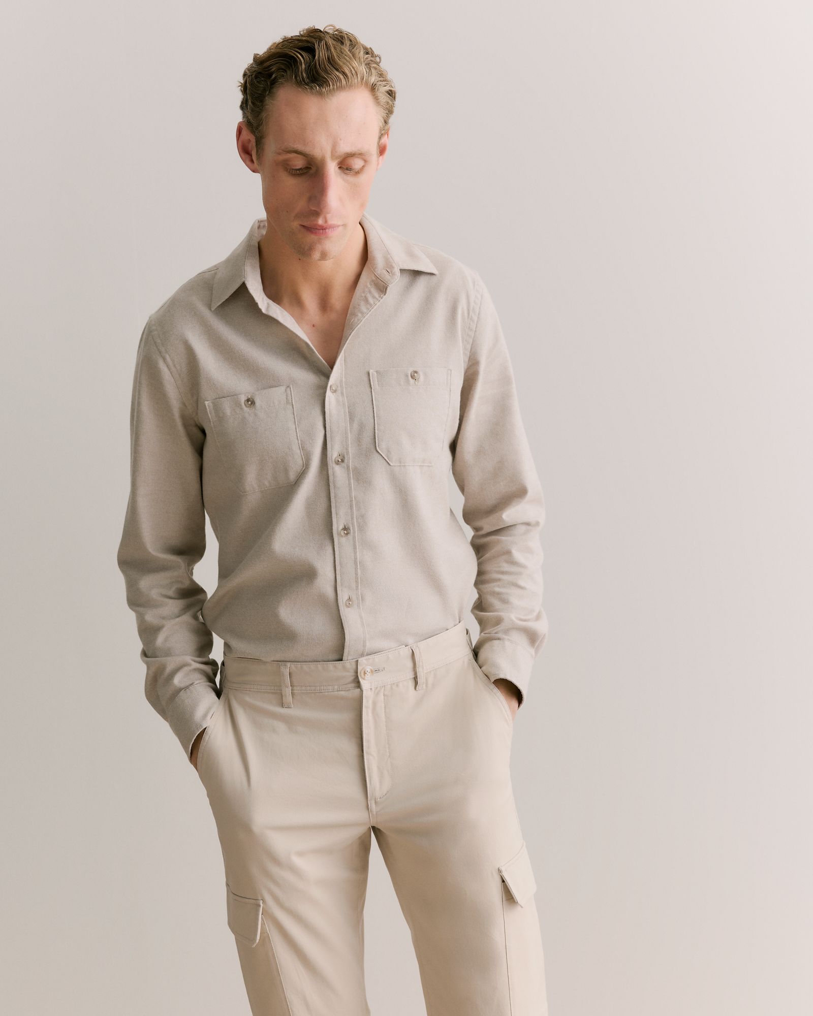 Regular Fit Jaspe Cotton Shirt in Fawn