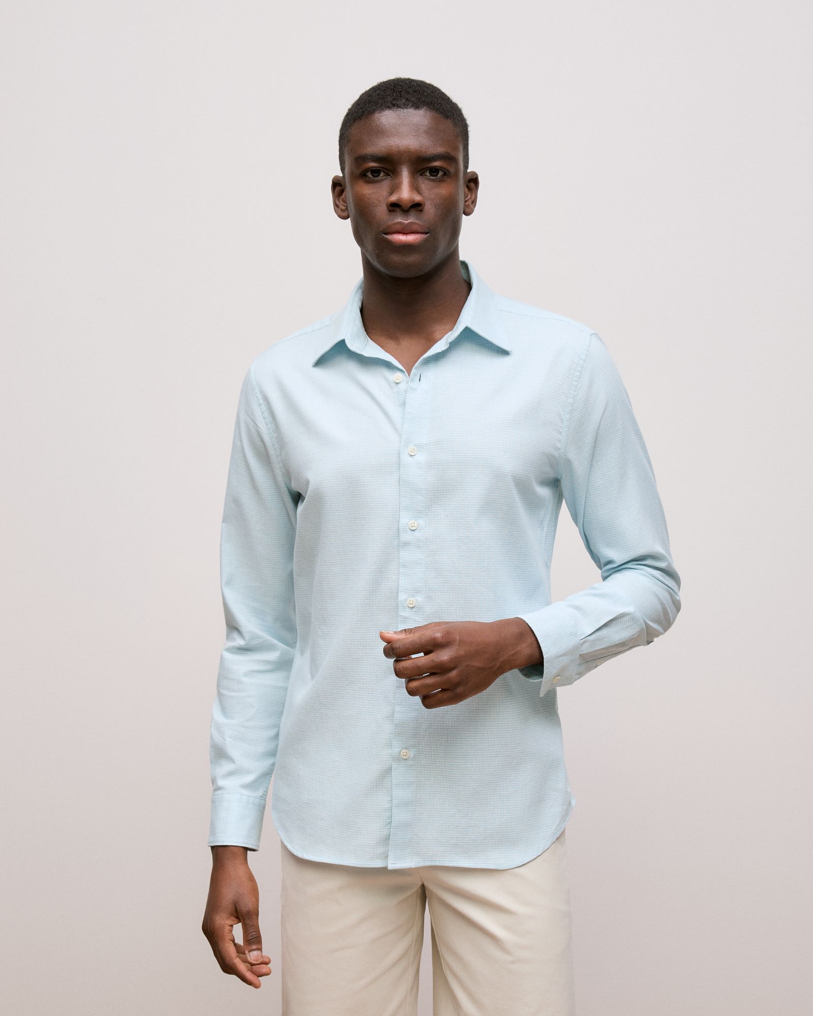 Tailored Fit Puppytooth Check Shirt in Duck Egg Blue