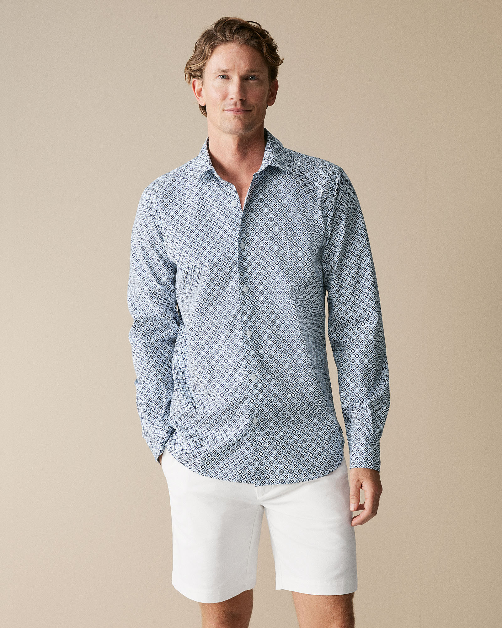 Tailored Fit Diamond Geo Print Shirt in Blueprint