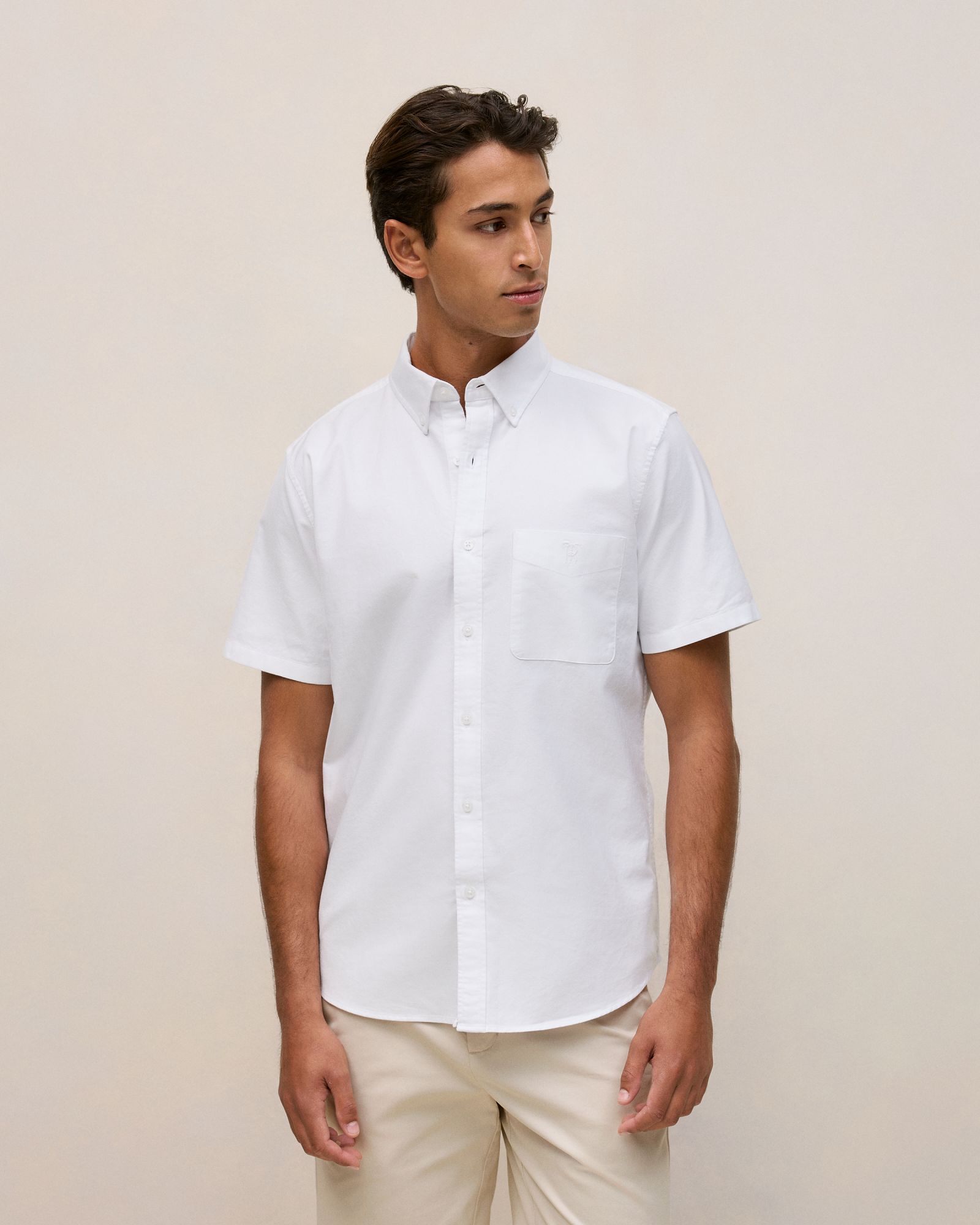 Monogram Short Sleeve Oxford Shirt in White