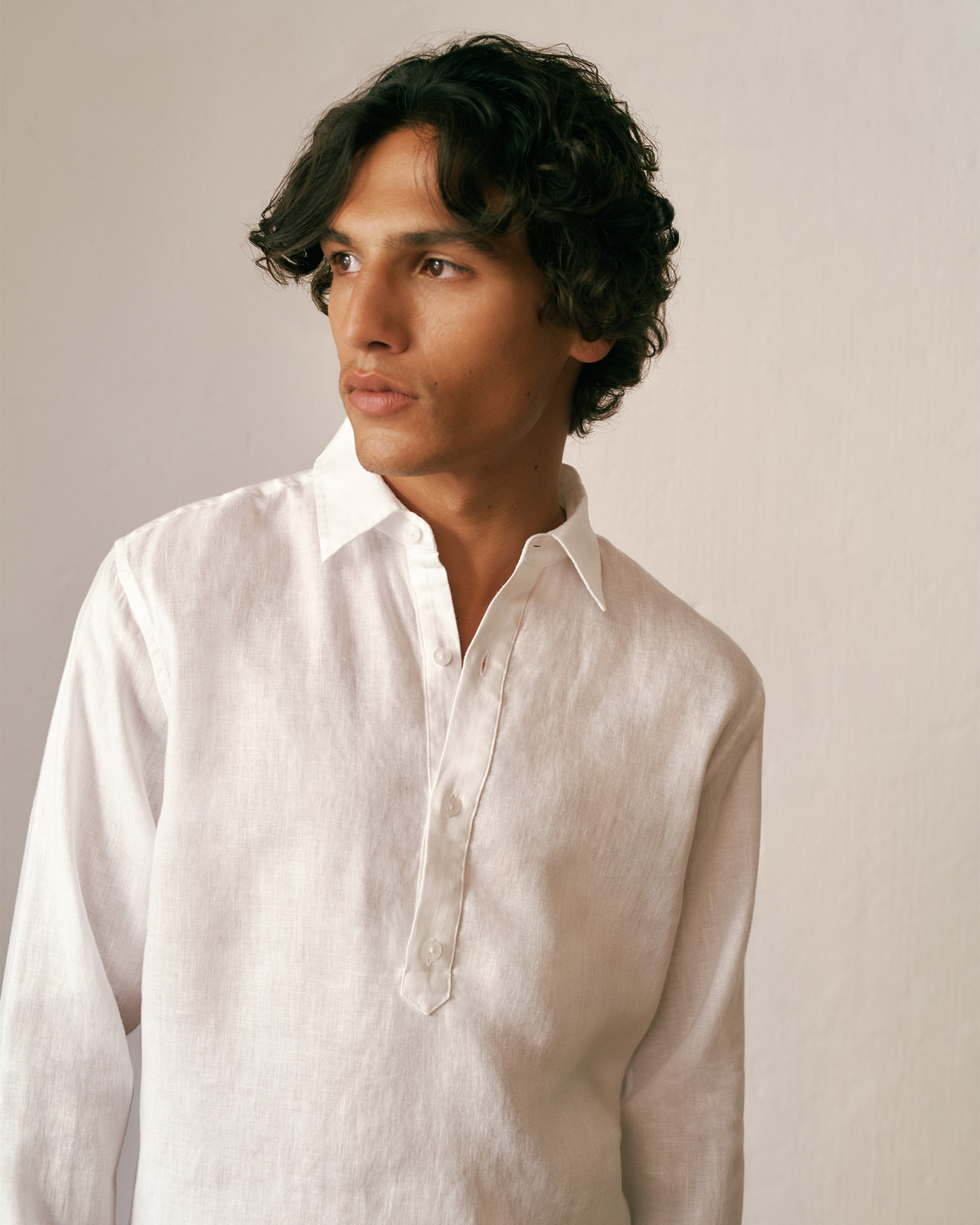 Linen Half Placket Shirt in White