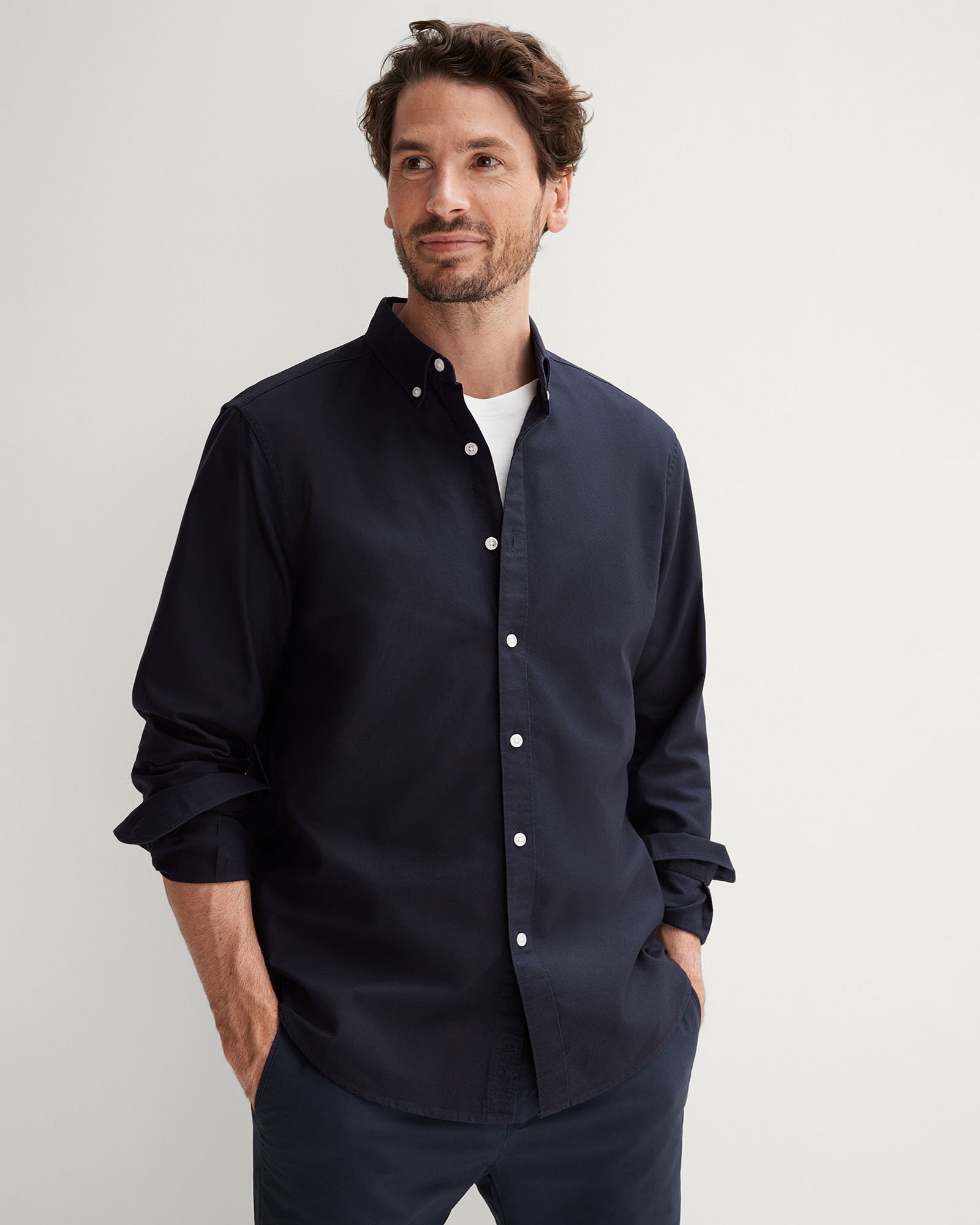 Regular Fit Cotton Oxford Shirt in Navy
