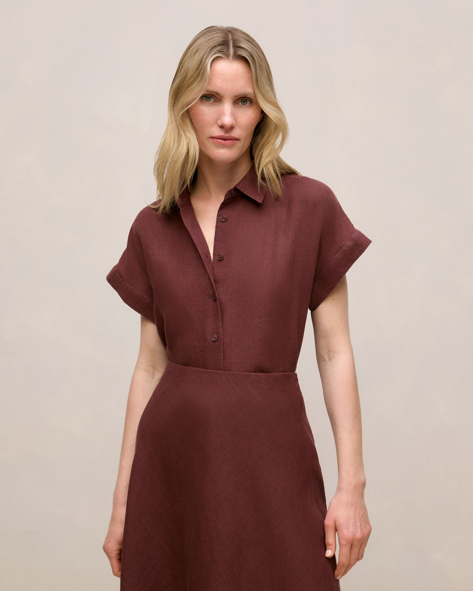 Delave Linen Cap Sleeve Shirt in Espresso
