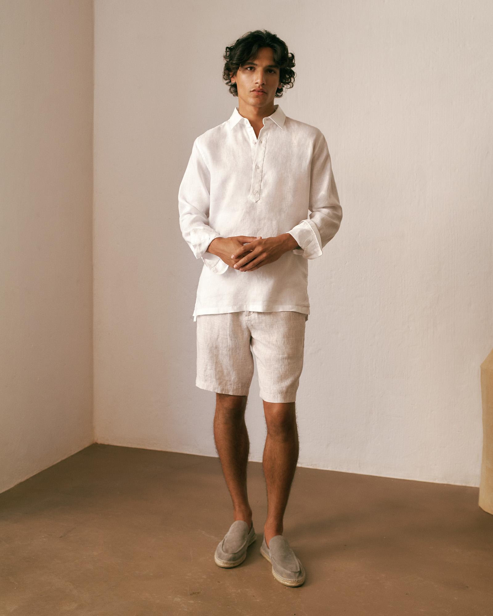 Linen Glen Check Short in Stone