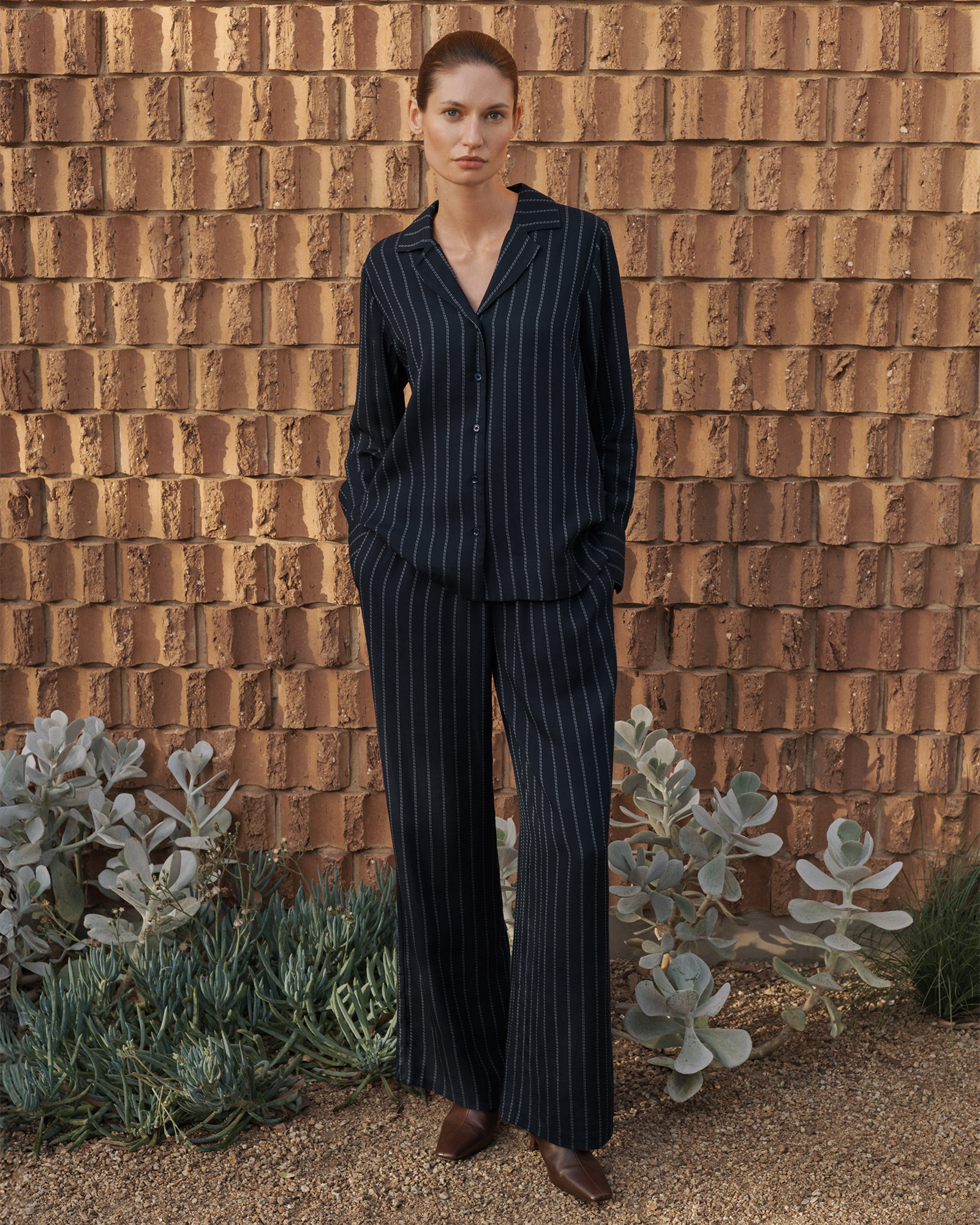Rope Stripe Long Sleeve Shirt in Navy