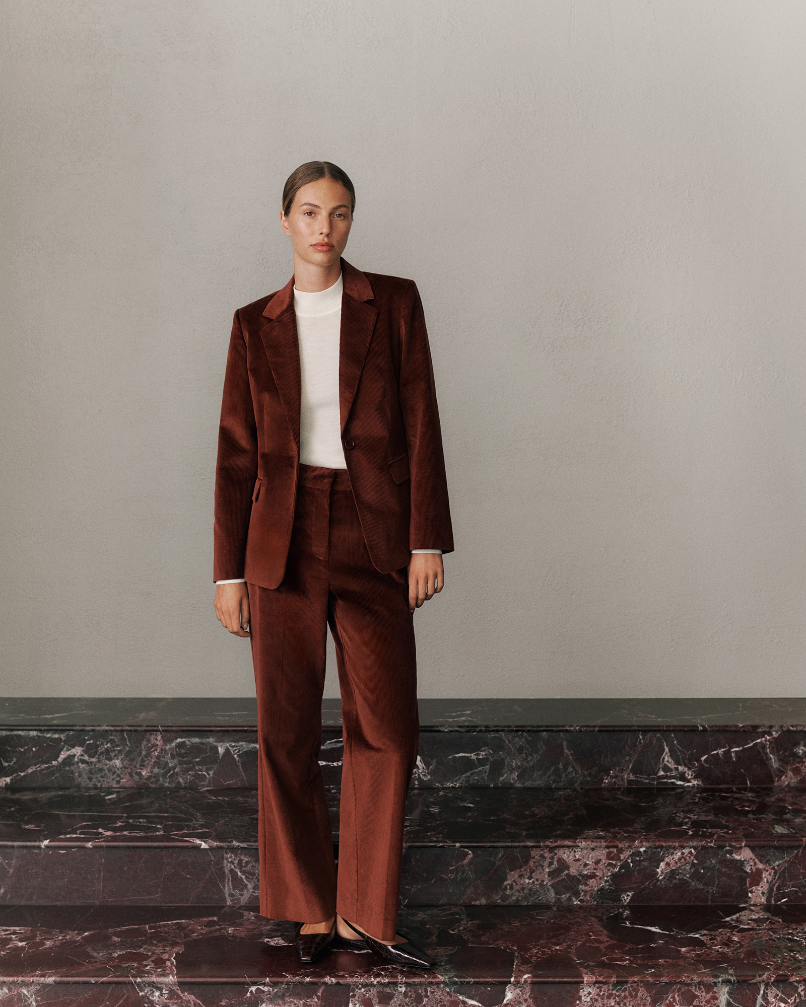 Italian Cord Trouser in Red Mahogany