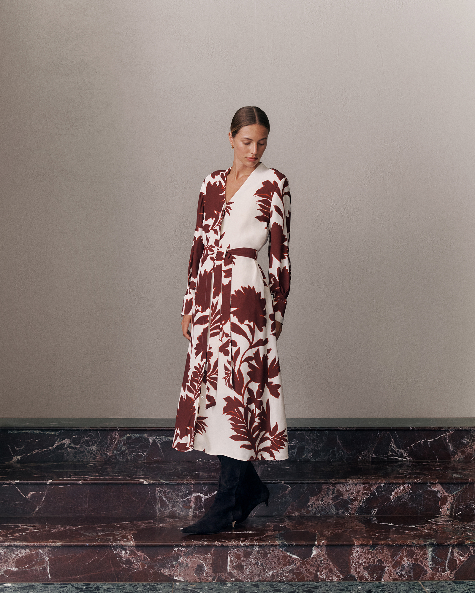Roselle Shirt Dress in Red Mahogany