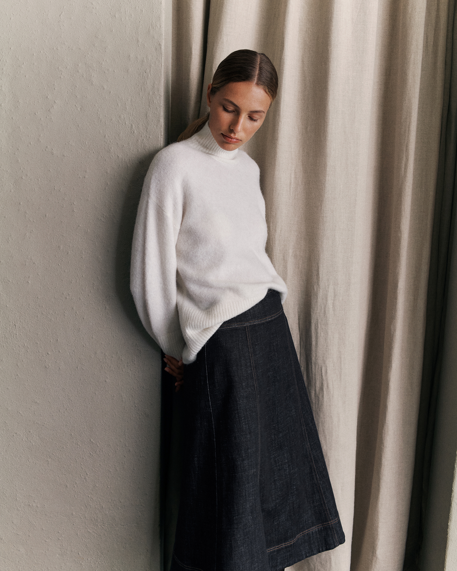 Alpaca Merino Blend Relaxed Mock Neck in Marshmallow