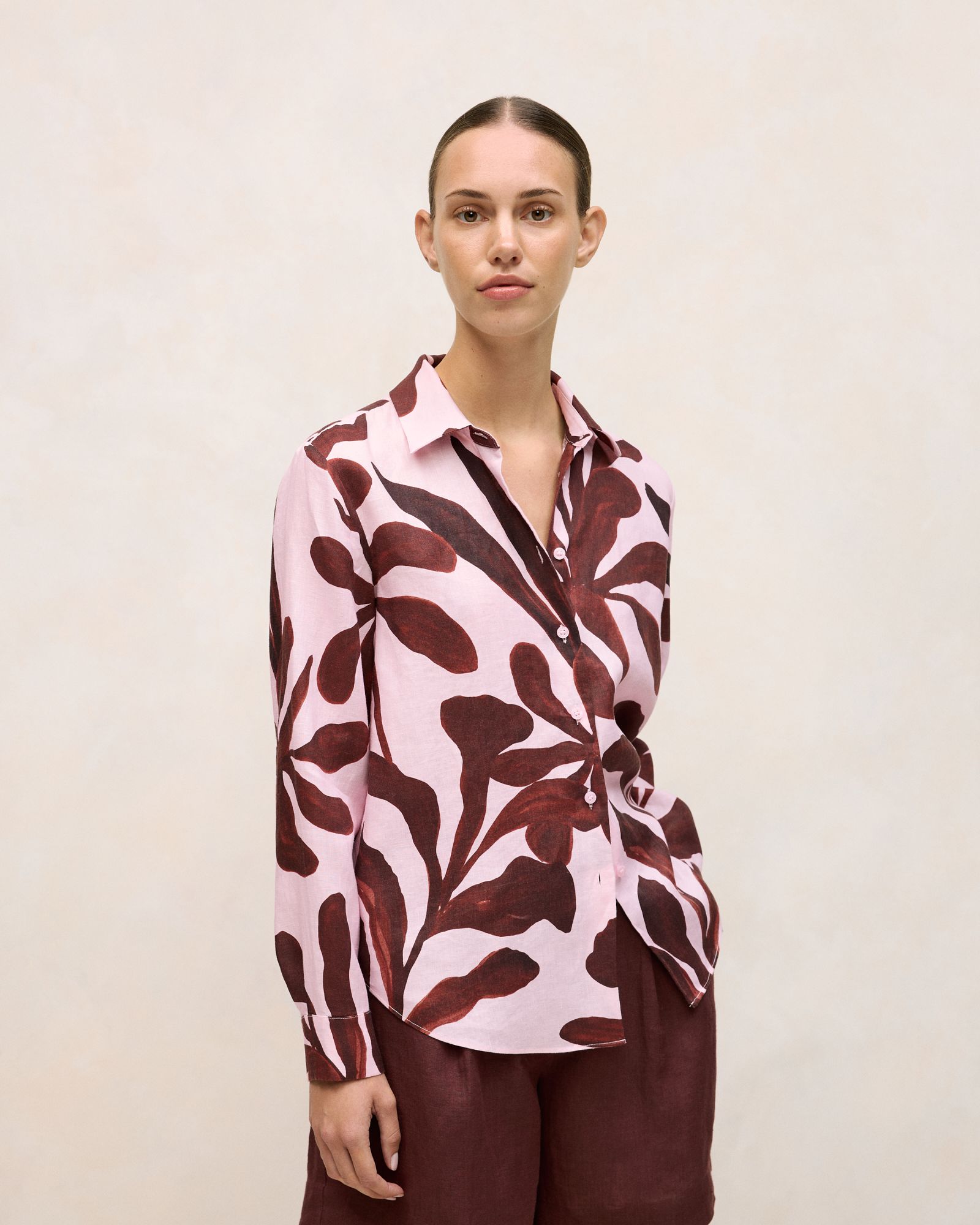Wakame Linen Long Sleeve Shirt in Light Pink