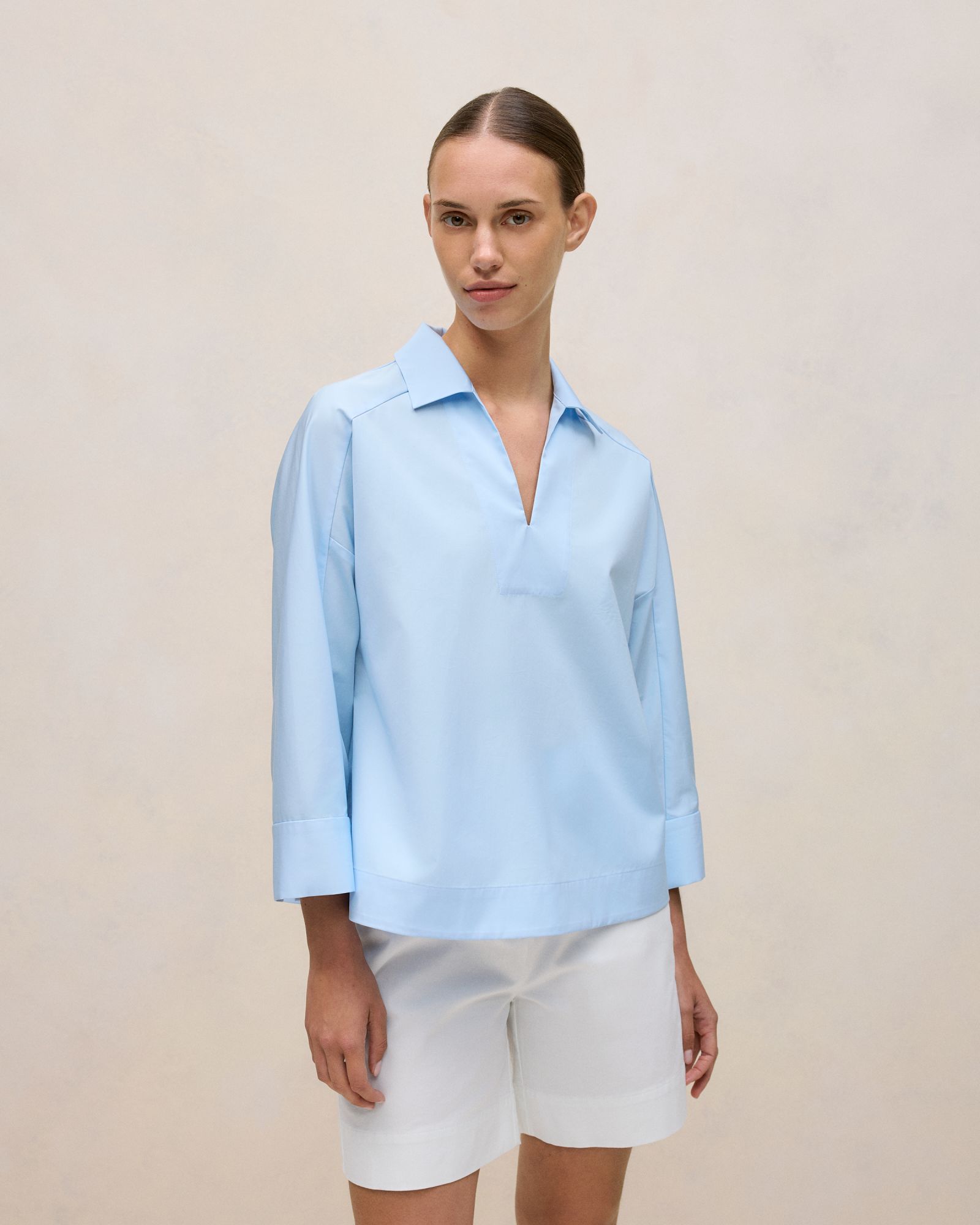 Fine Poplin Popover Shirt in Blue Marble