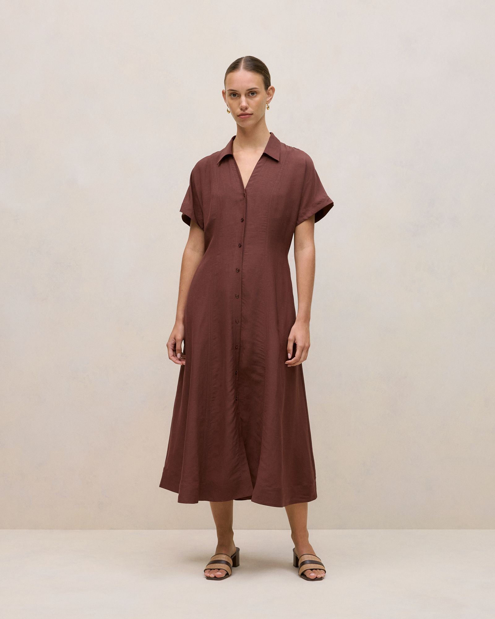 Soft Seam Detail Shirt Dress in Espresso