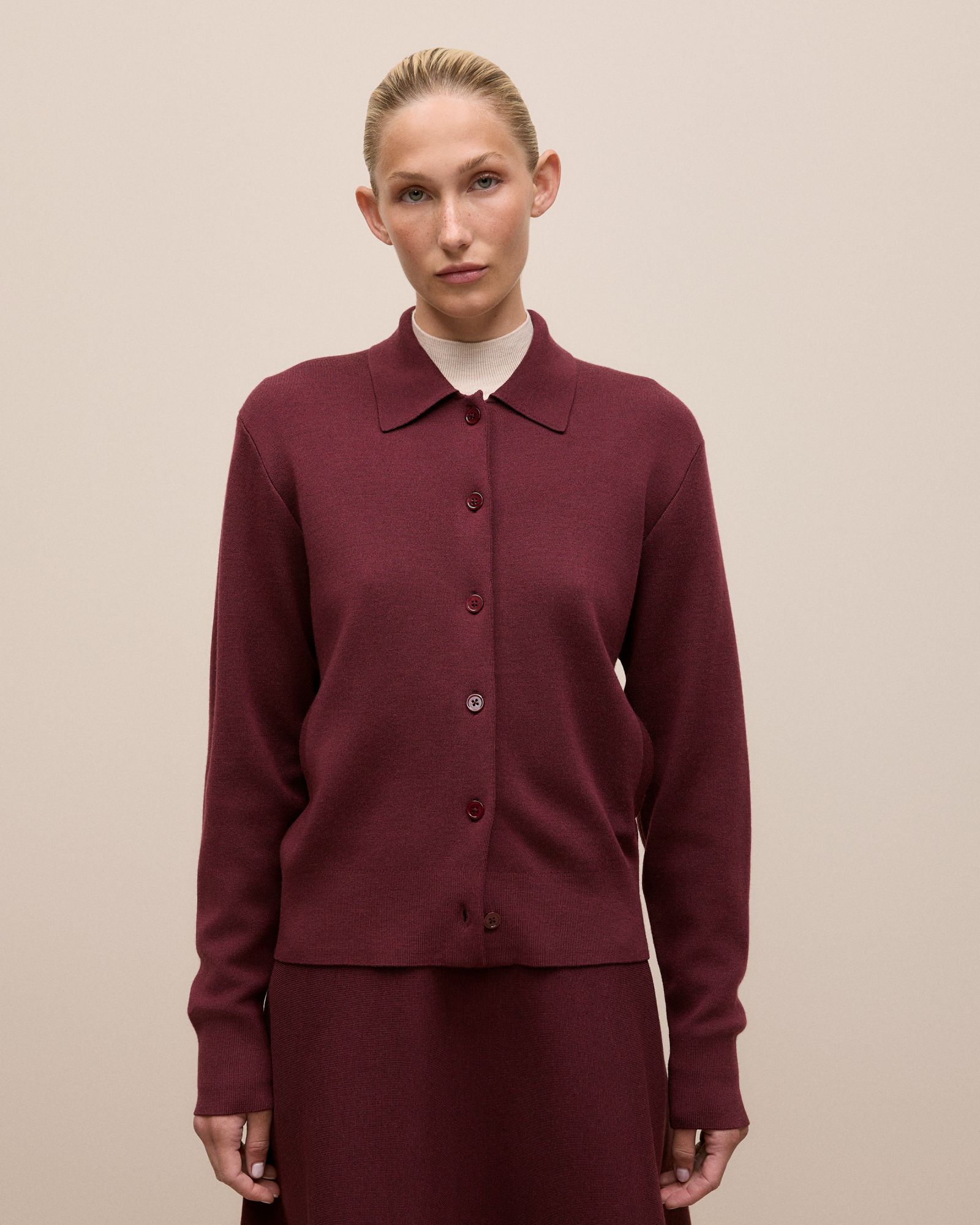 Merino Double Knit Jacket in Red Mahogany