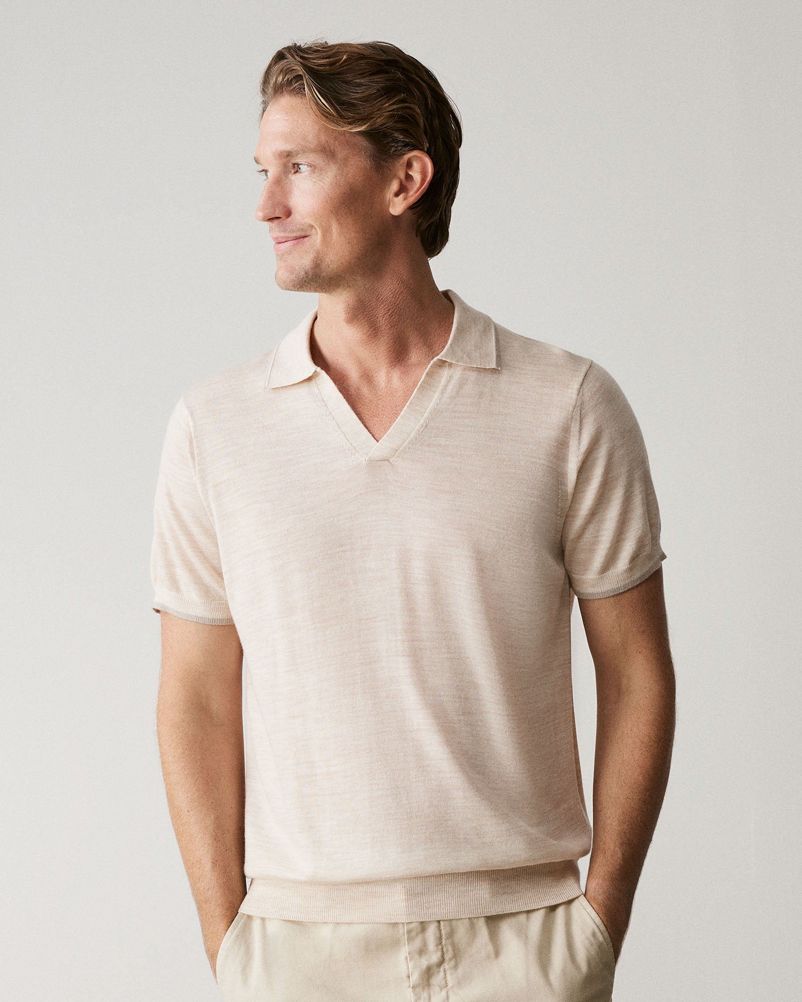 Merino Knit Polo in Oatmeal
