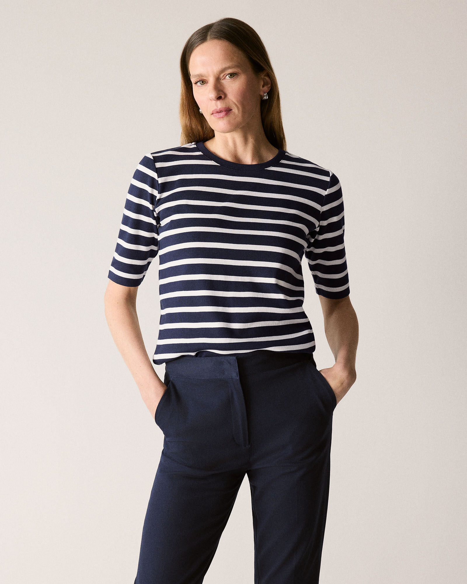Cotton Stripe Half Sleeve T-shirt in Night Sky