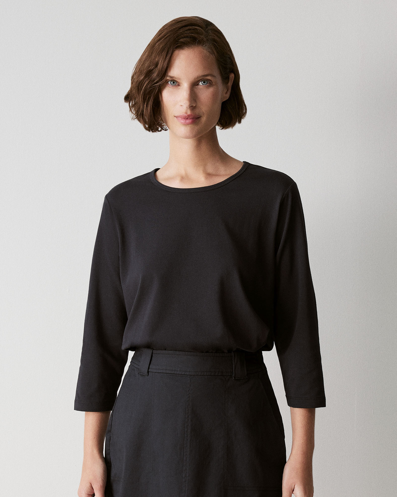 Cotton 3/4 Sleeve T-shirt in Black