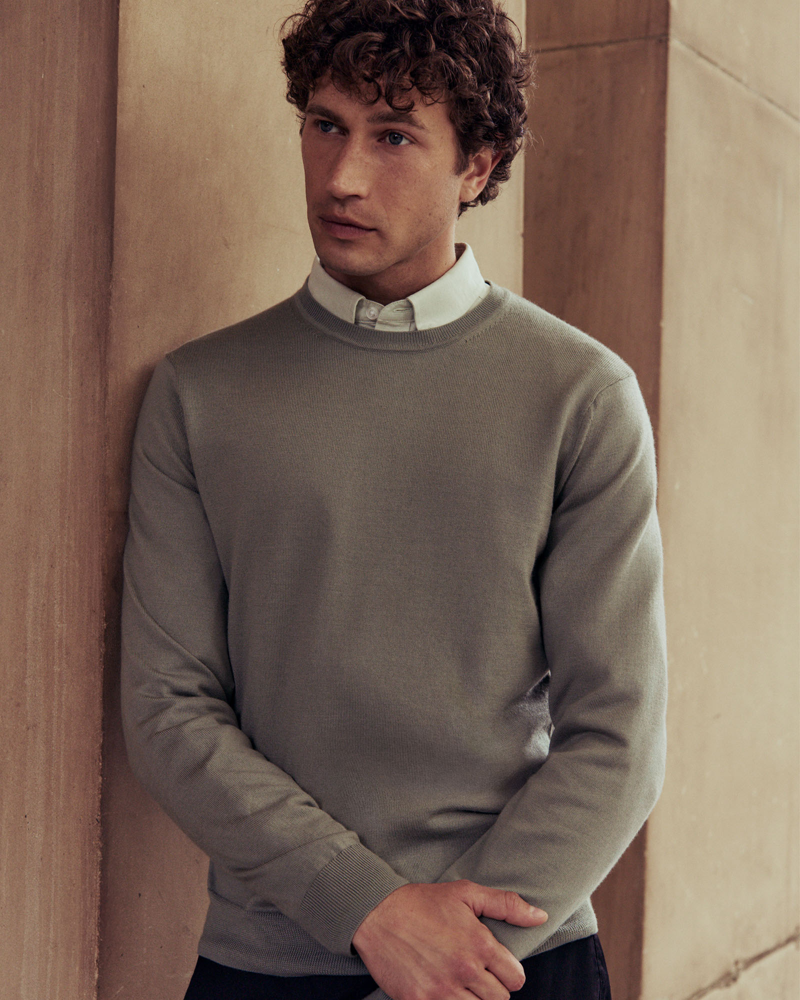 Merino Crew in Moss Green