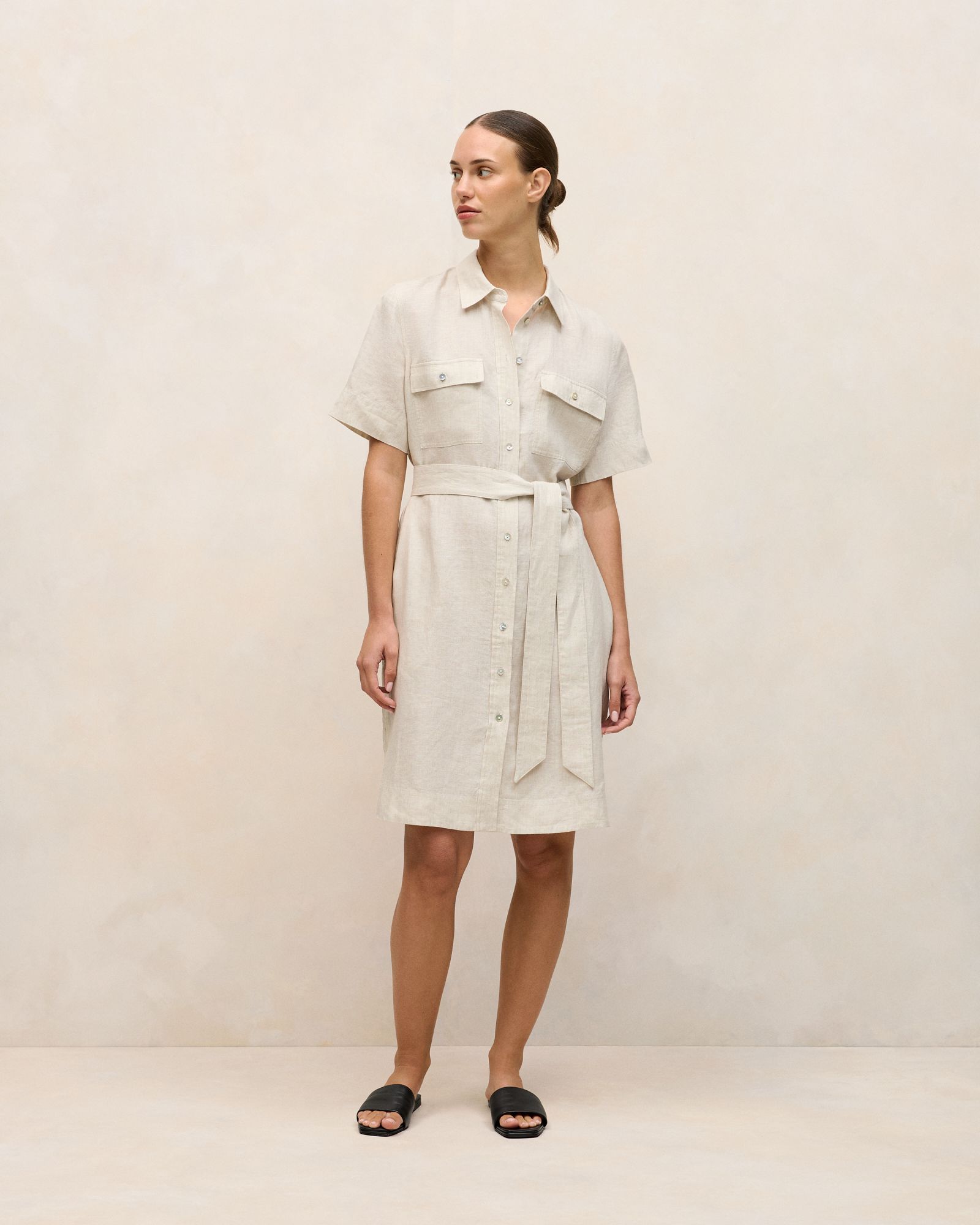Linen Pocket Detail Shirt Dress in Flax