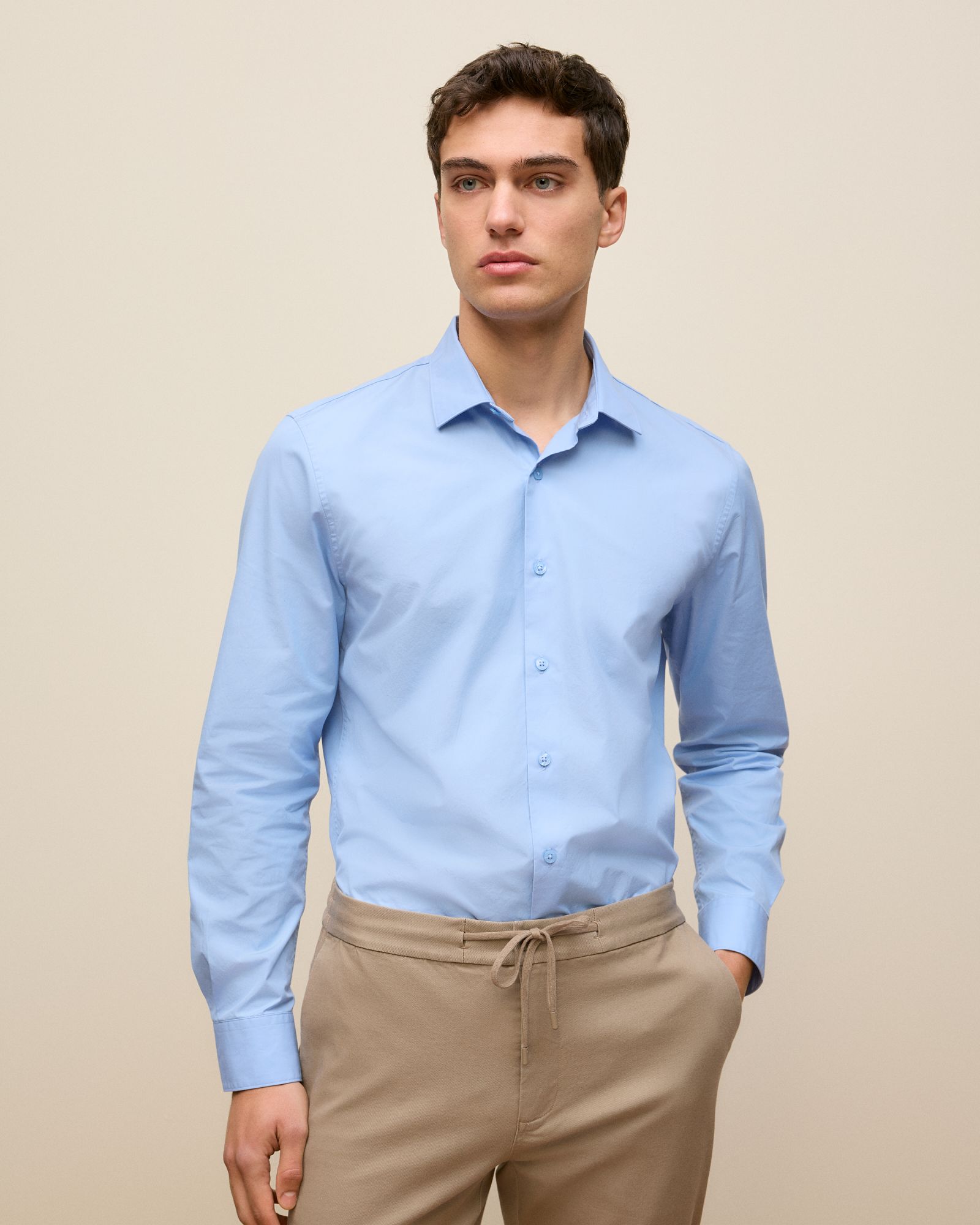 Tailored Fit Cotton Poplin Shirt in Duck Egg Blue
