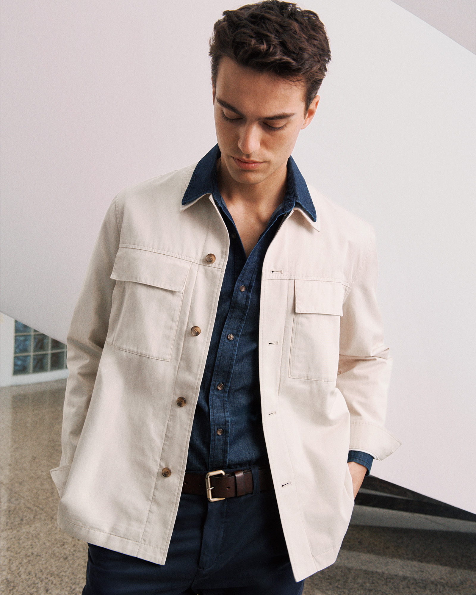 Cotton Twill Chore Jacket in Stone