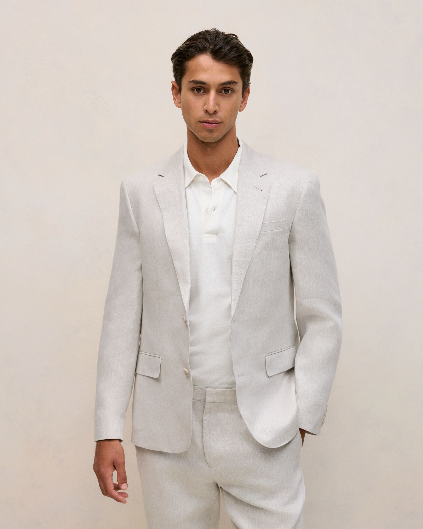 Regular Fit Linen Twill Blazer in Stone
